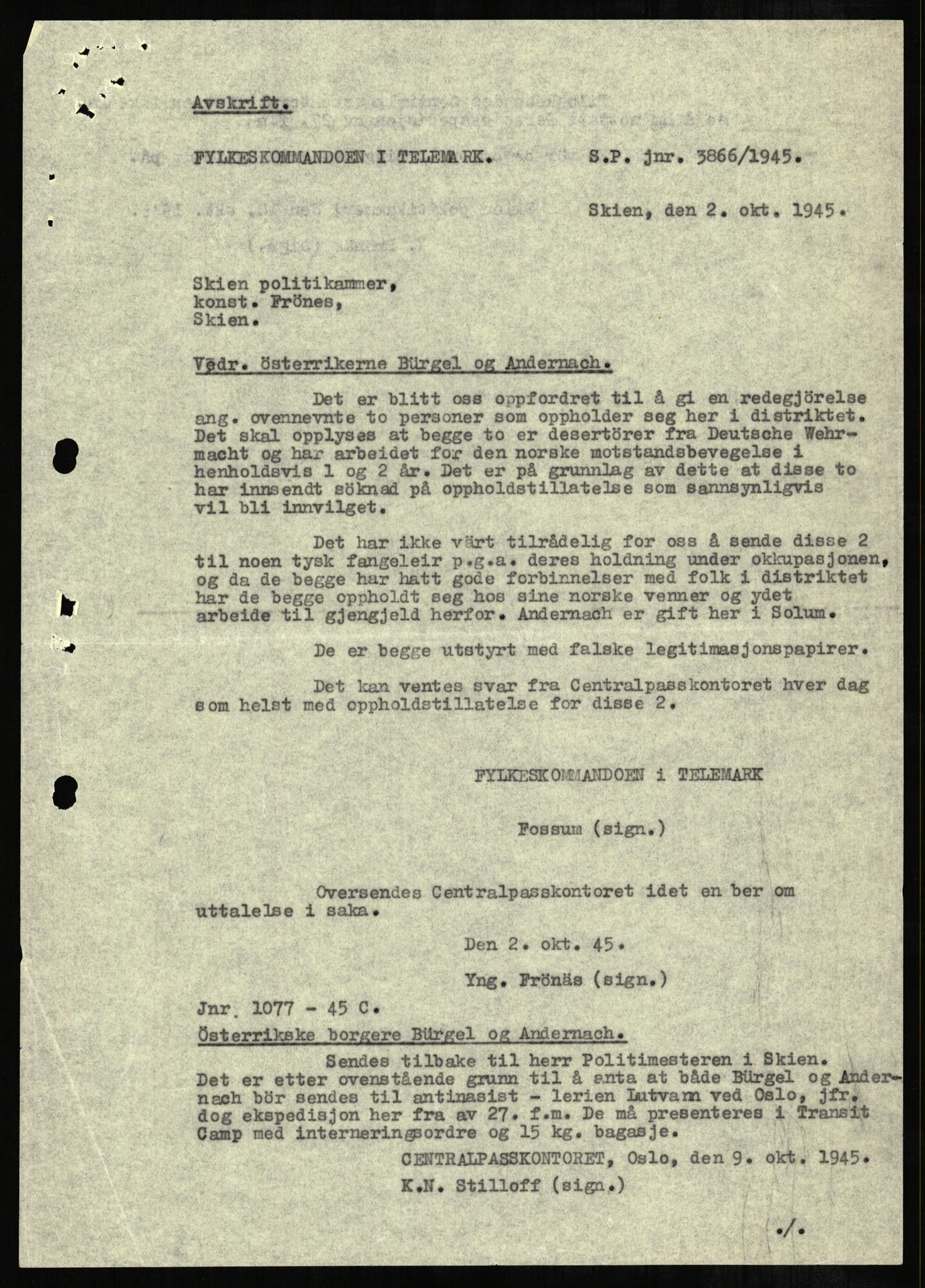 Forsvaret, Forsvarets overkommando II, AV/RA-RAFA-3915/D/Db/L0001: CI Questionaires. Tyske okkupasjonsstyrker i Norge. Tyskere., 1945-1946, p. 233