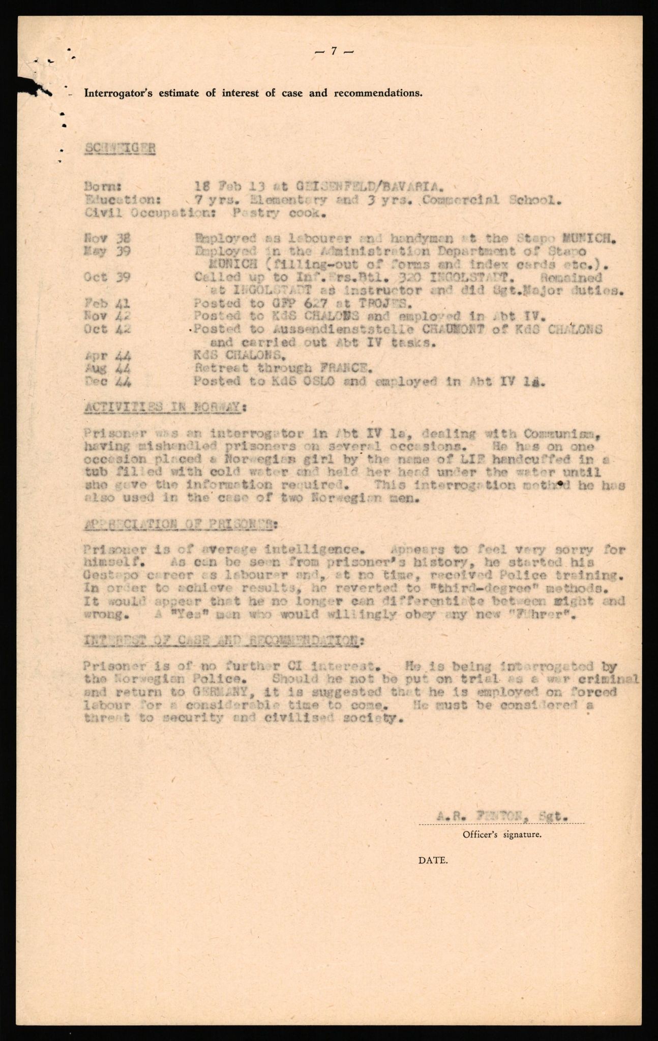 Forsvaret, Forsvarets overkommando II, AV/RA-RAFA-3915/D/Db/L0031: CI Questionaires. Tyske okkupasjonsstyrker i Norge. Tyskere., 1945-1946, p. 167