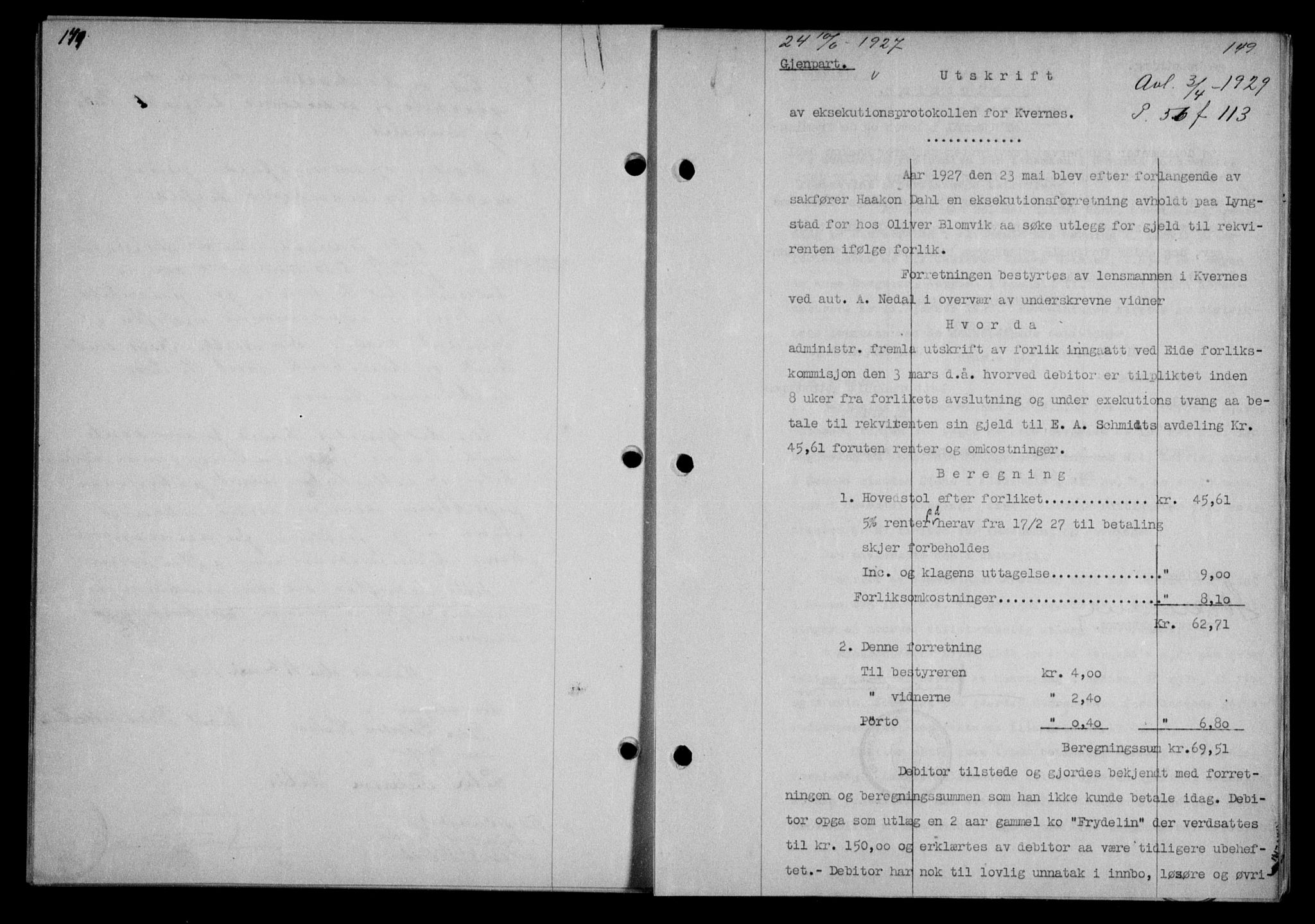 Nordmøre sorenskriveri, AV/SAT-A-4132/1/2/2Ca/L0062: Mortgage book no. 52, 1927-1927, Deed date: 10.06.1927