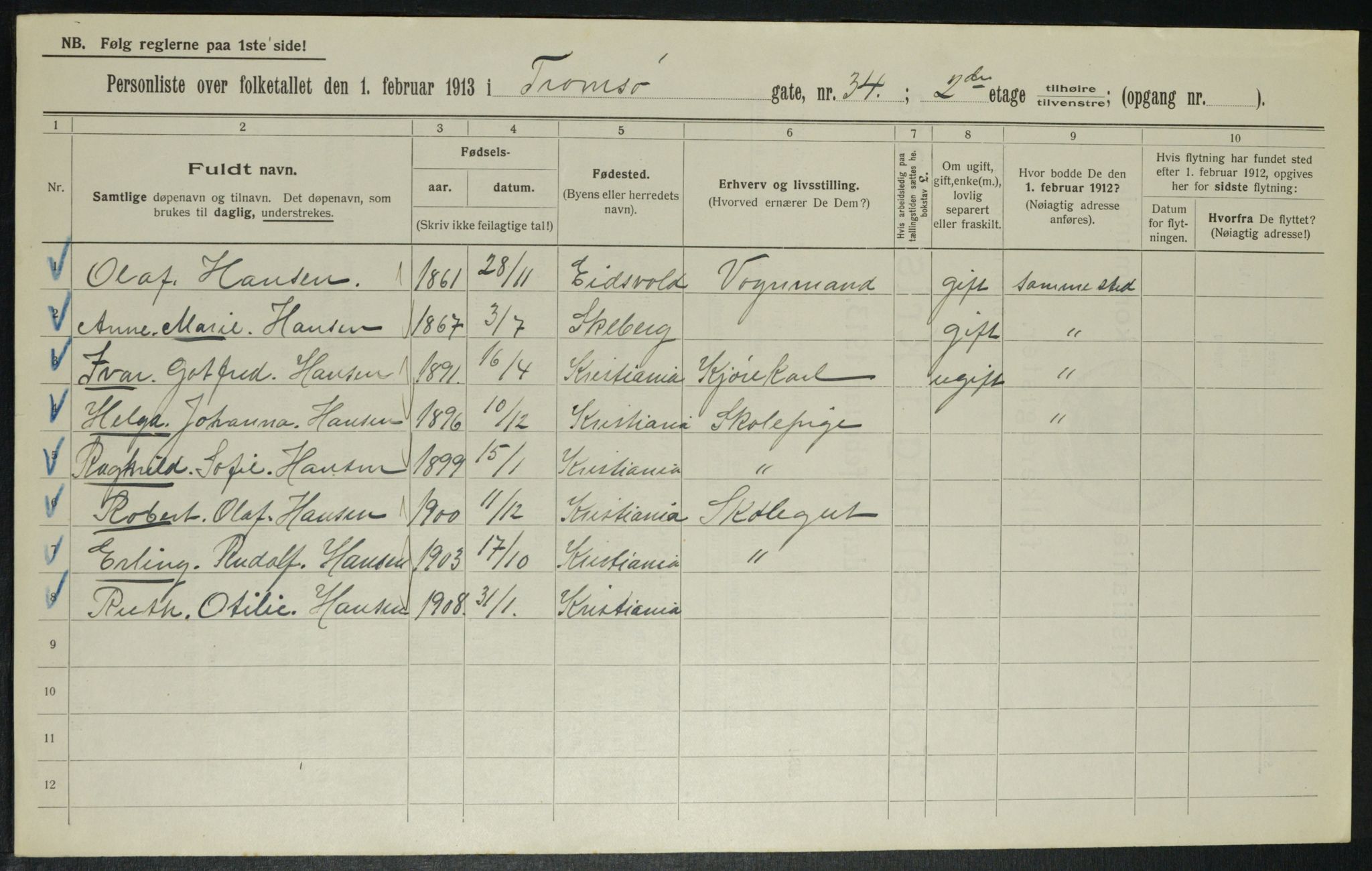 OBA, Municipal Census 1913 for Kristiania, 1913, p. 115943