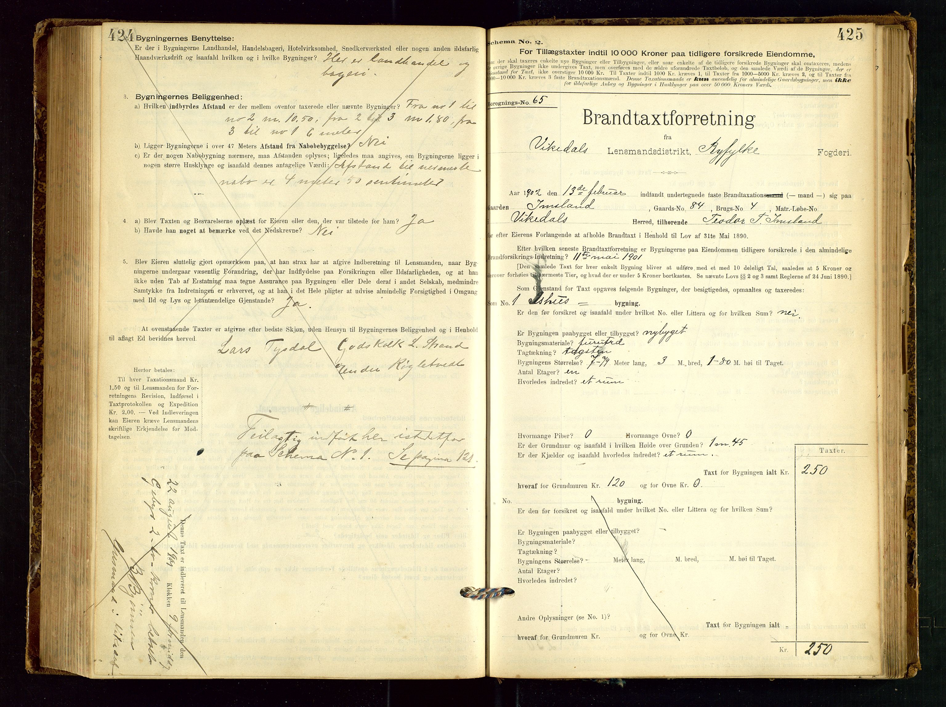 Vikedal lensmannskontor, SAST/A-100179/Gob/L0004: Branntakstprotokoll, 1894-1952, p. 424-425