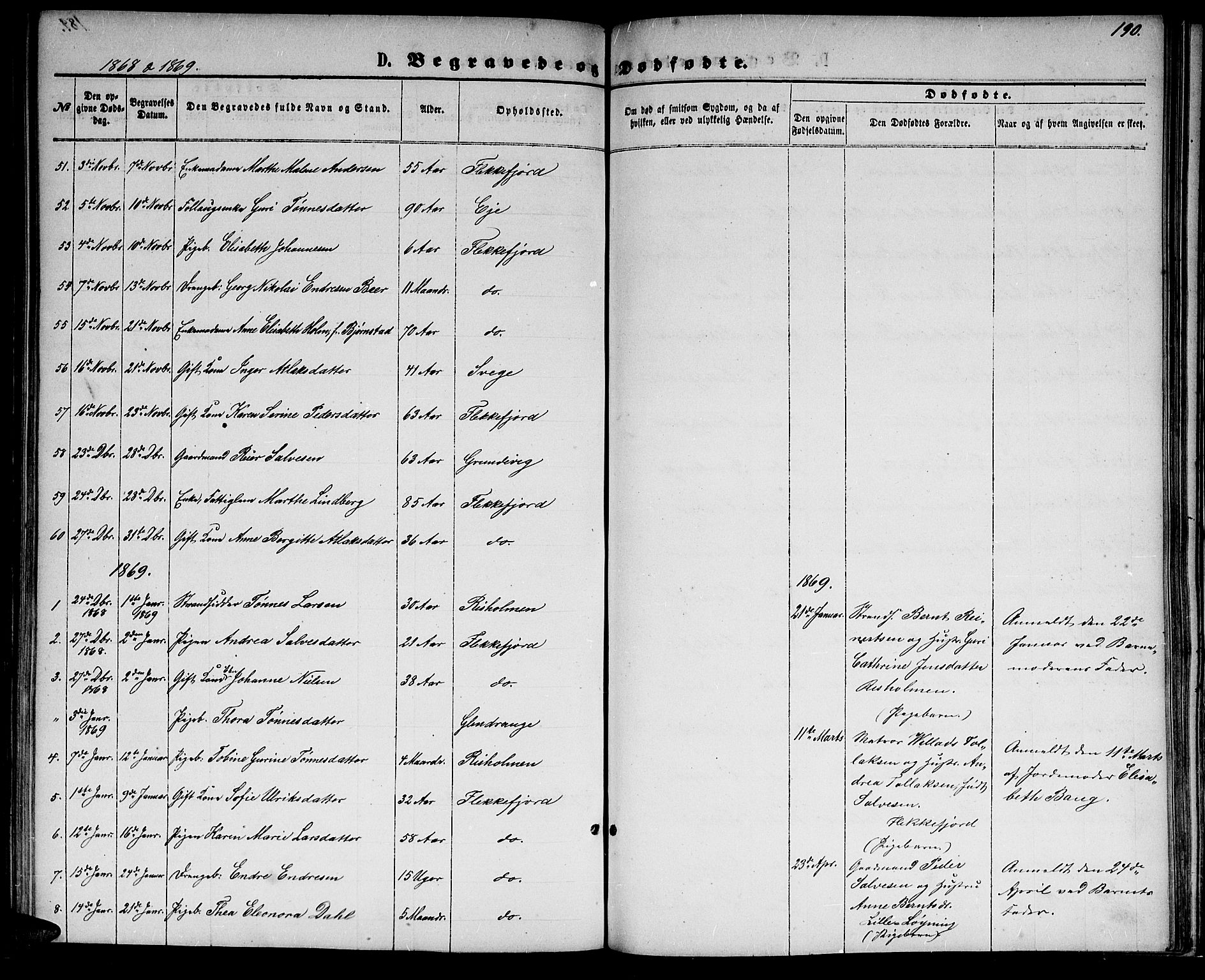 Flekkefjord sokneprestkontor, SAK/1111-0012/F/Fb/Fbc/L0006: Parish register (copy) no. B 6, 1866-1879, p. 190