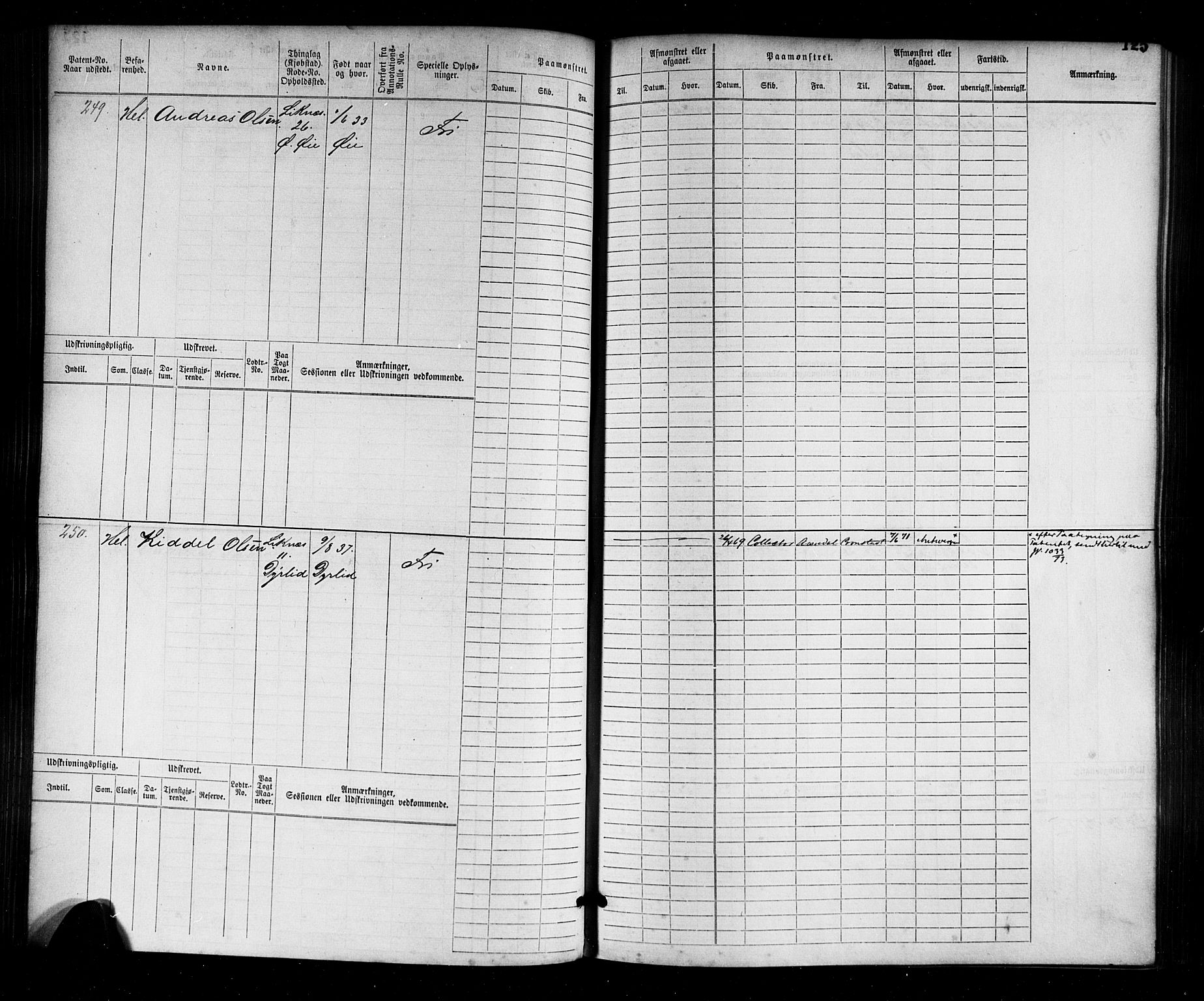 Flekkefjord mønstringskrets, AV/SAK-2031-0018/F/Fb/L0001: Hovedrulle nr 1-764, N-4, 1868-1900, p. 129