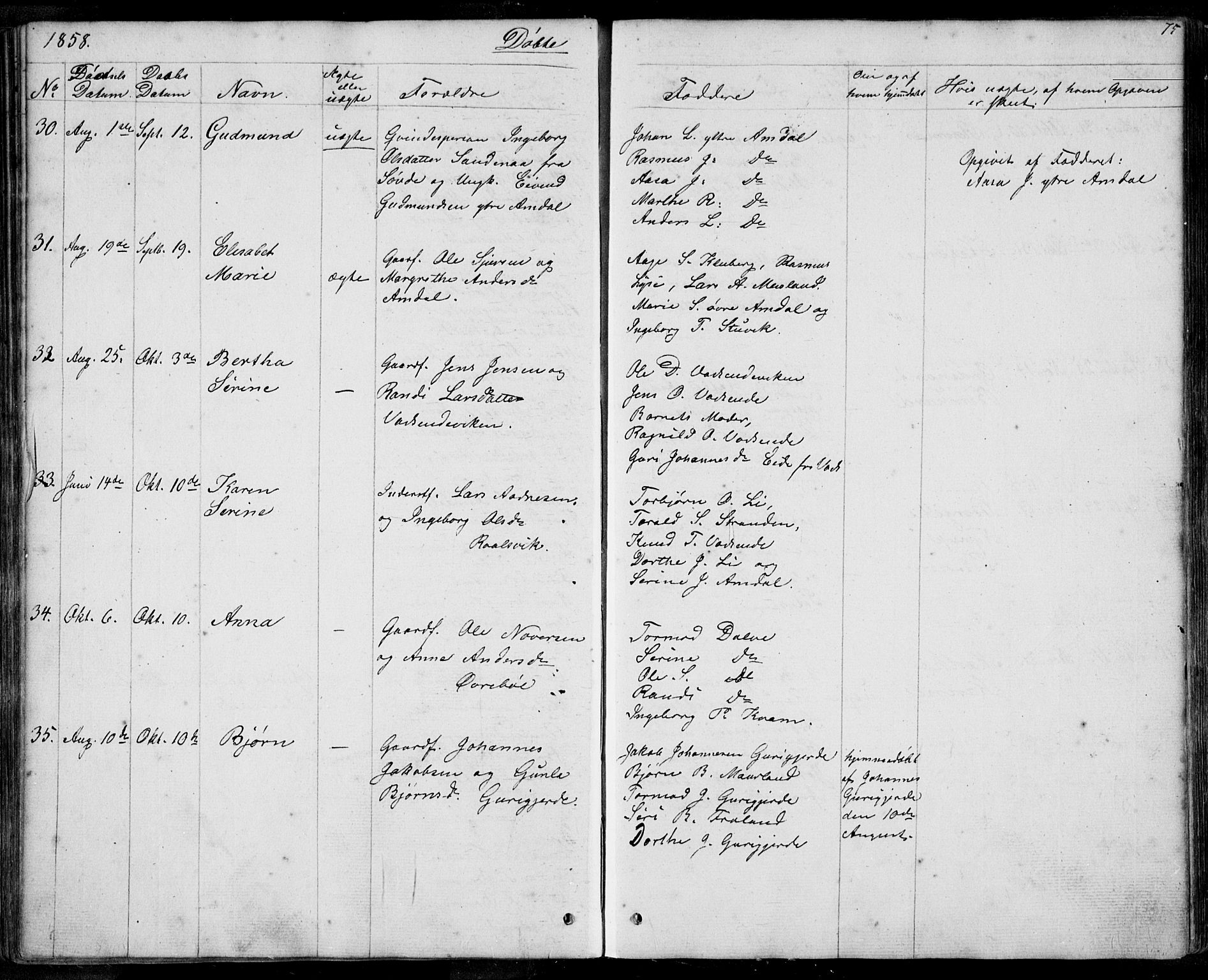 Nedstrand sokneprestkontor, SAST/A-101841/01/IV: Parish register (official) no. A 8, 1839-1860, p. 75