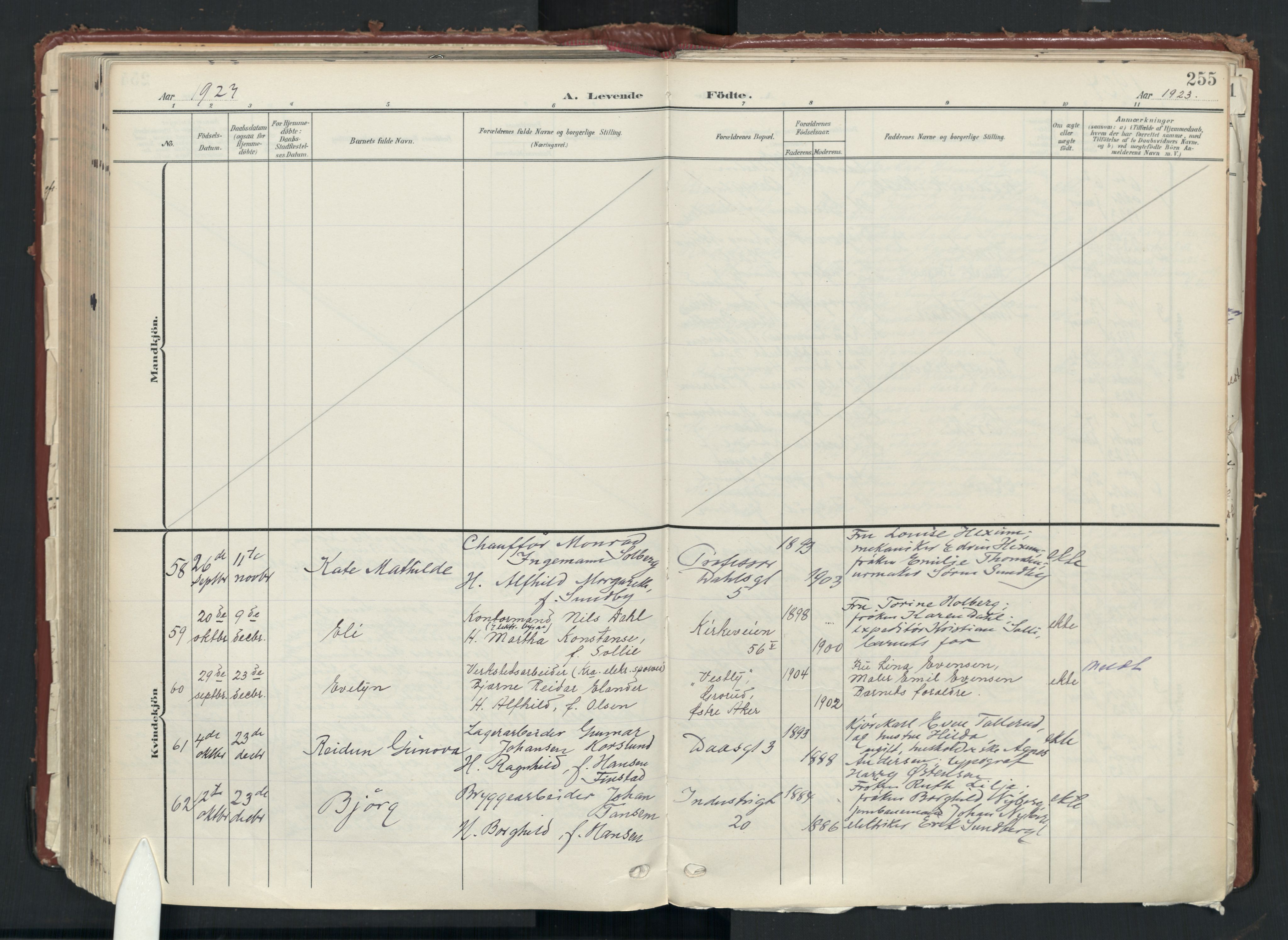 Uranienborg prestekontor Kirkebøker, AV/SAO-A-10877/F/Fa/L0010: Parish register (official) no. 10, 1907-1928, p. 255