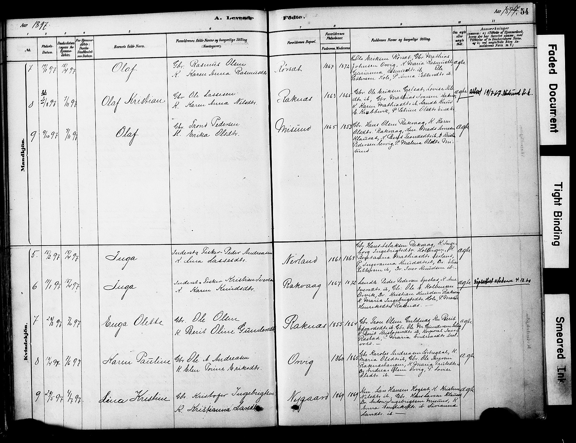 Ministerialprotokoller, klokkerbøker og fødselsregistre - Møre og Romsdal, AV/SAT-A-1454/563/L0736: Parish register (official) no. 563A01, 1878-1903, p. 54