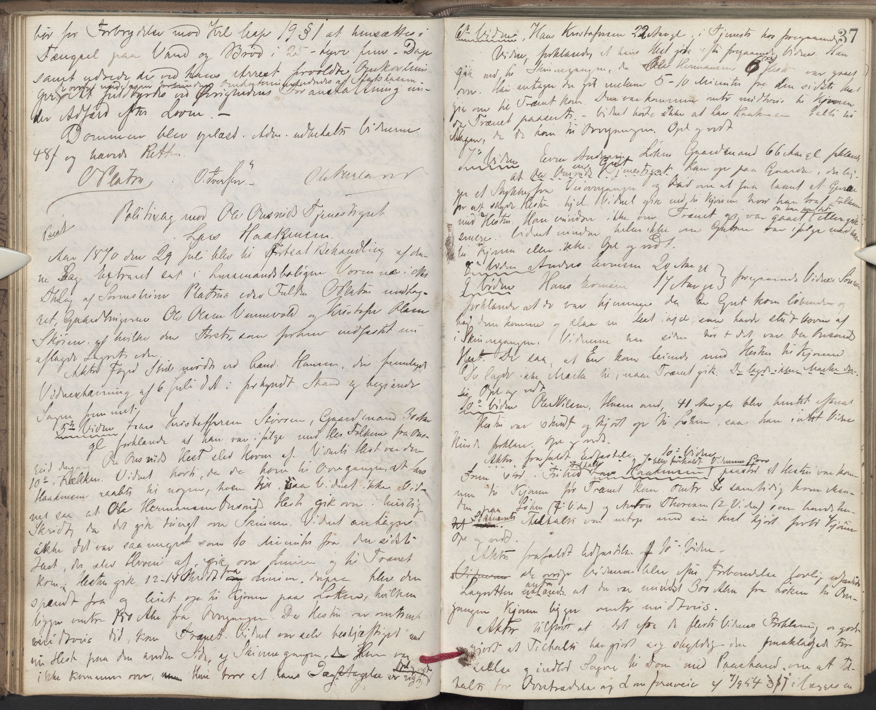 Nes tingrett, AV/SAO-A-10548/F/Fc/Fcb/L0007: Ekstrarettsprotokoll "Q", 1870-1874, p. 36b-37a