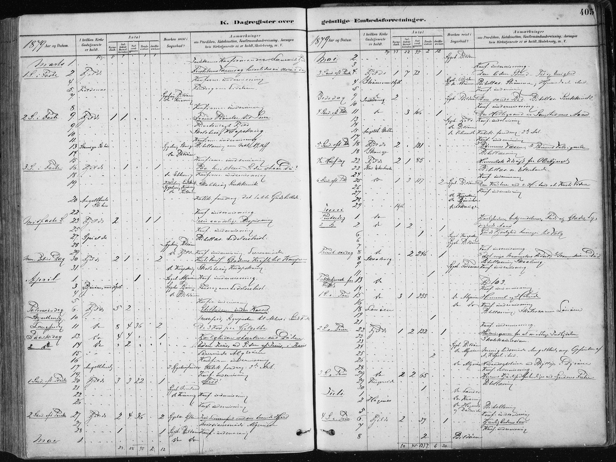 Fjell sokneprestembete, SAB/A-75301/H/Haa: Parish register (official) no. A  8, 1878-1898, p. 405