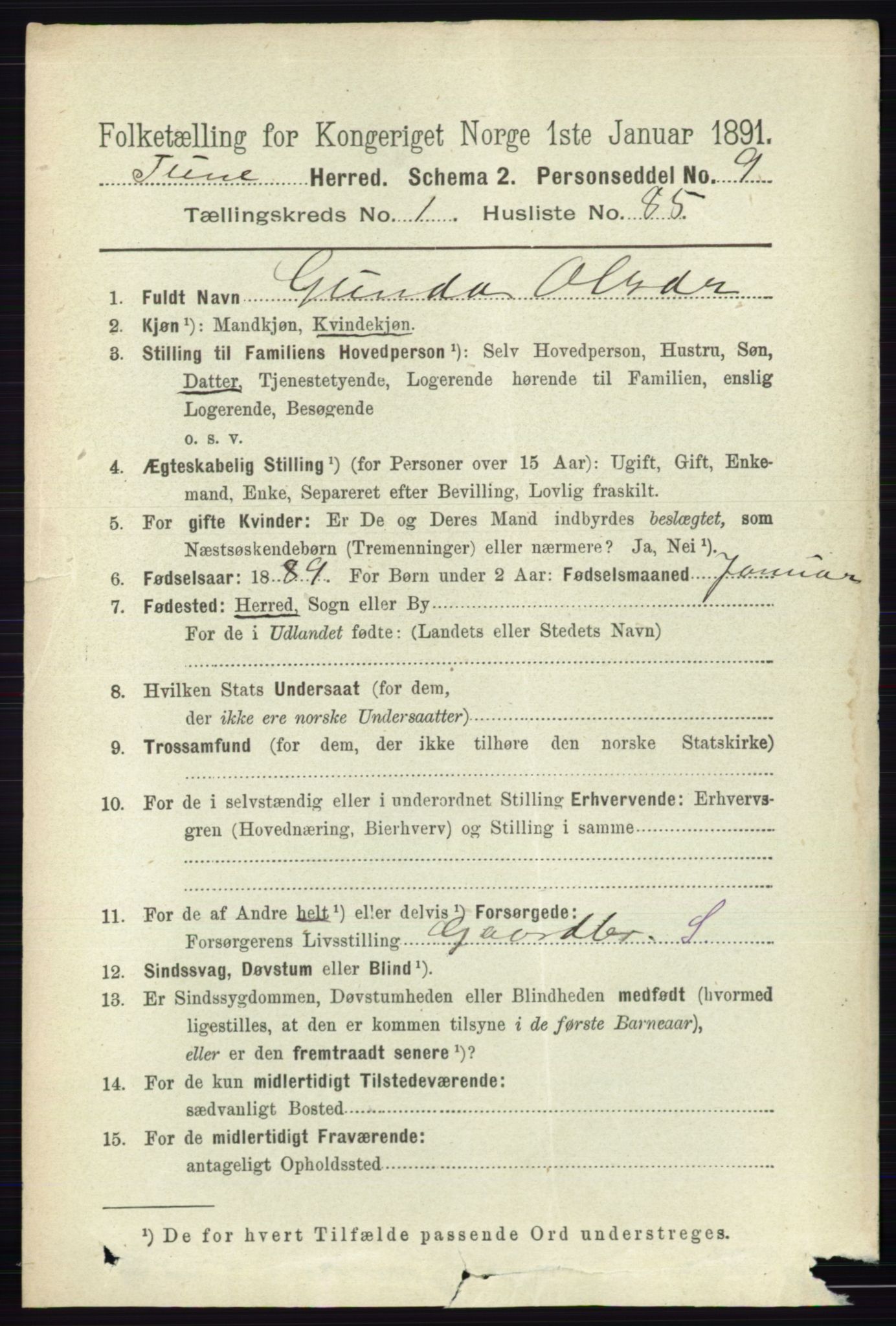 RA, 1891 census for 0130 Tune, 1891, p. 627