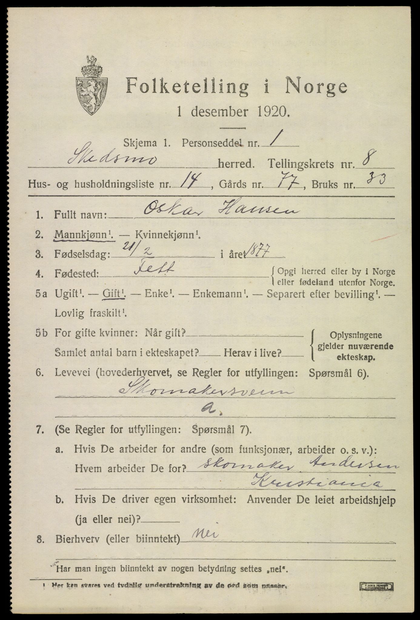 SAO, 1920 census for Skedsmo, 1920, p. 9069