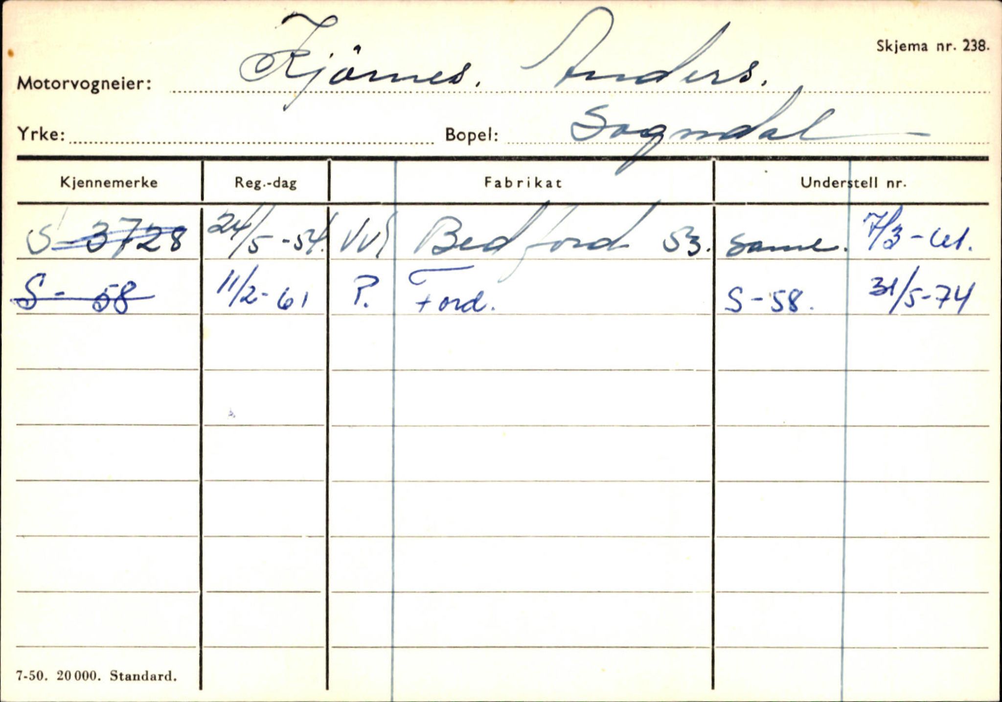 Statens vegvesen, Sogn og Fjordane vegkontor, AV/SAB-A-5301/4/F/L0124: Eigarregister Sogndal A-U, 1945-1975, p. 1240