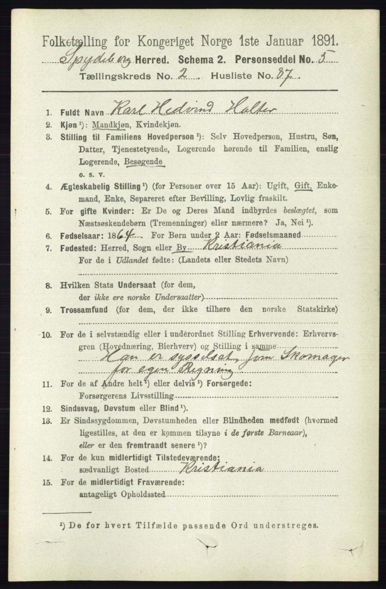 RA, 1891 census for 0123 Spydeberg, 1891, p. 1136