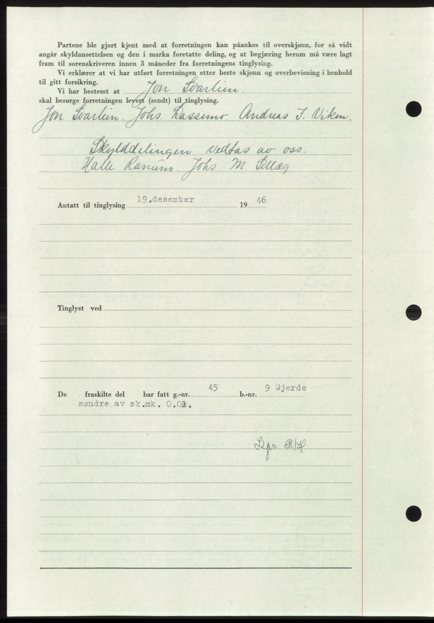 Namdal sorenskriveri, AV/SAT-A-4133/1/2/2C: Mortgage book no. -, 1946-1947, Diary no: : 2570/1946