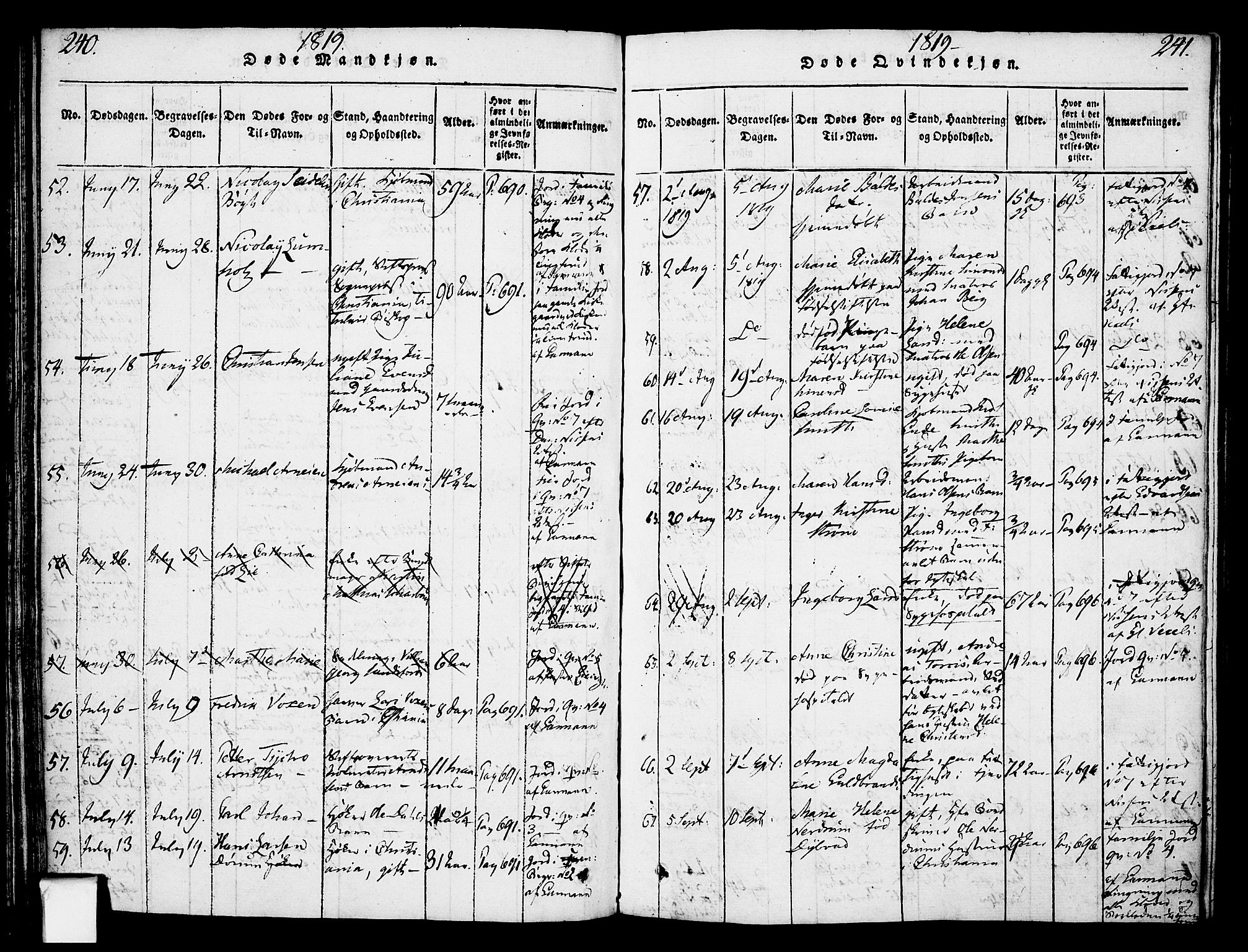 Oslo domkirke Kirkebøker, SAO/A-10752/F/Fa/L0007: Parish register (official) no. 7, 1817-1824, p. 240-241
