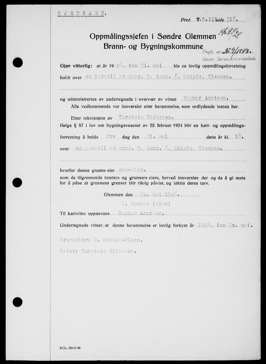 Onsøy sorenskriveri, SAO/A-10474/G/Ga/Gab/L0018: Mortgage book no. II A-18, 1946-1947, Diary no: : 329/1947