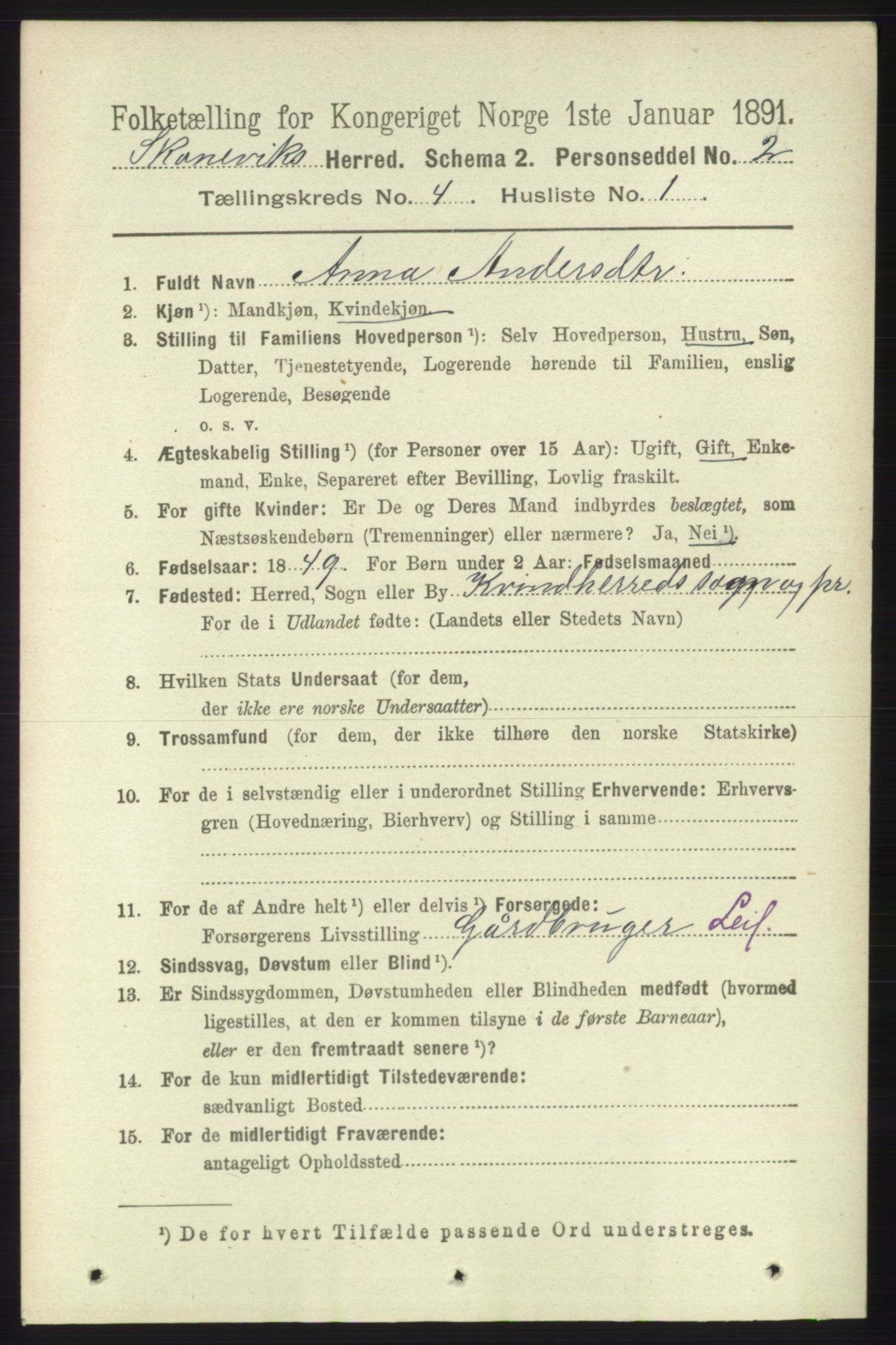 RA, 1891 census for 1212 Skånevik, 1891, p. 843