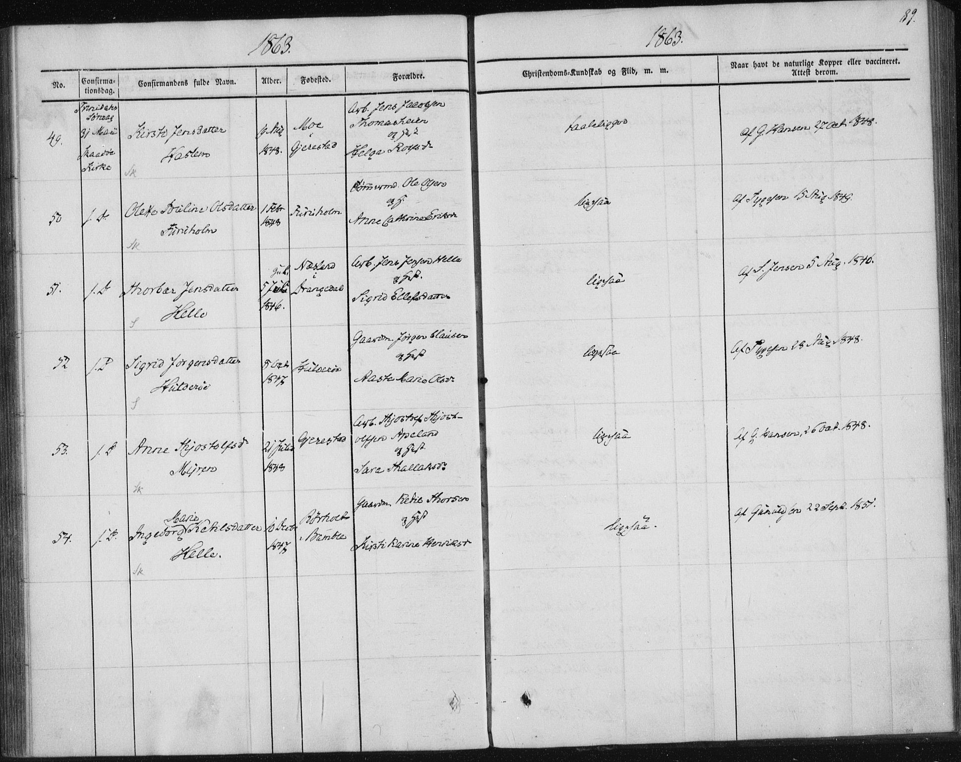 Sannidal kirkebøker, AV/SAKO-A-296/F/Fa/L0009: Parish register (official) no. 9, 1855-1873, p. 89