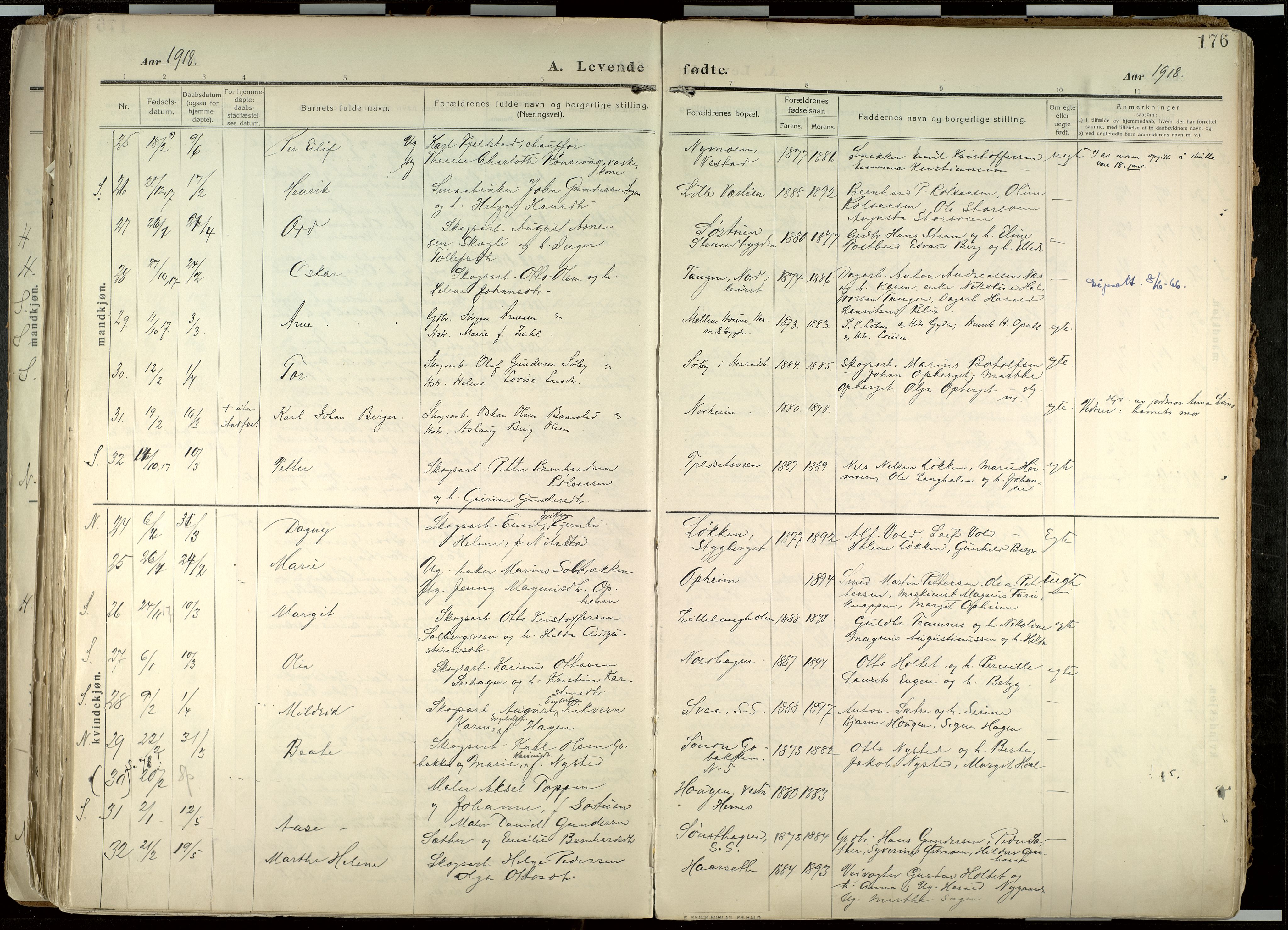 Elverum prestekontor, AV/SAH-PREST-044/H/Ha/Haa/L0020: Parish register (official) no. 20, 1909-1921, p. 176