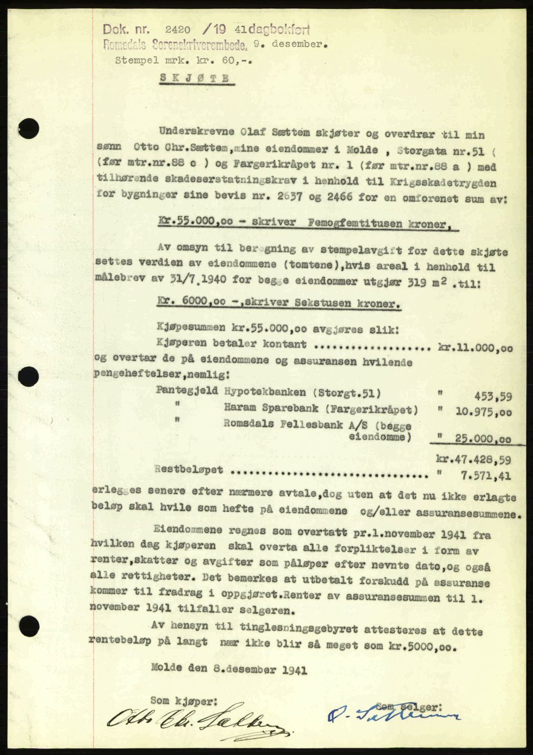 Romsdal sorenskriveri, AV/SAT-A-4149/1/2/2C: Mortgage book no. A11, 1941-1942, Diary no: : 2420/1941