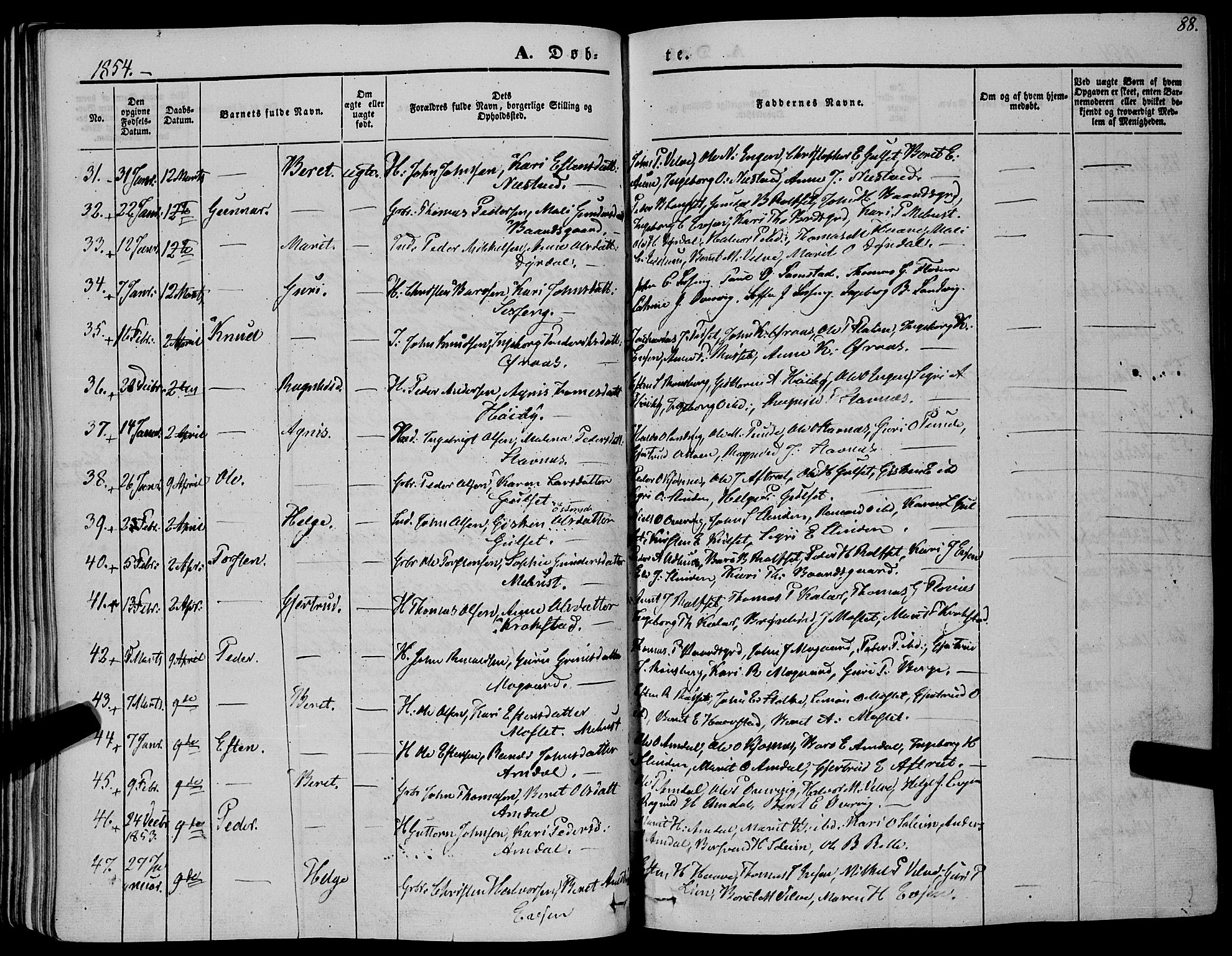 Ministerialprotokoller, klokkerbøker og fødselsregistre - Sør-Trøndelag, AV/SAT-A-1456/695/L1145: Parish register (official) no. 695A06 /1, 1843-1859, p. 88