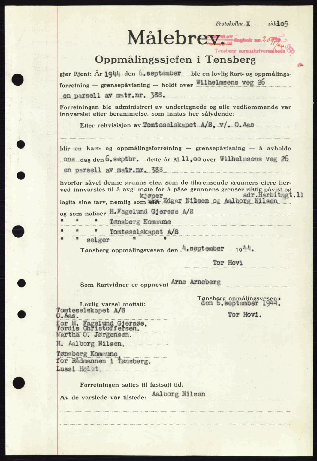 Tønsberg sorenskriveri, AV/SAKO-A-130/G/Ga/Gaa/L0016: Mortgage book no. A16, 1944-1945, Diary no: : 2091/1944