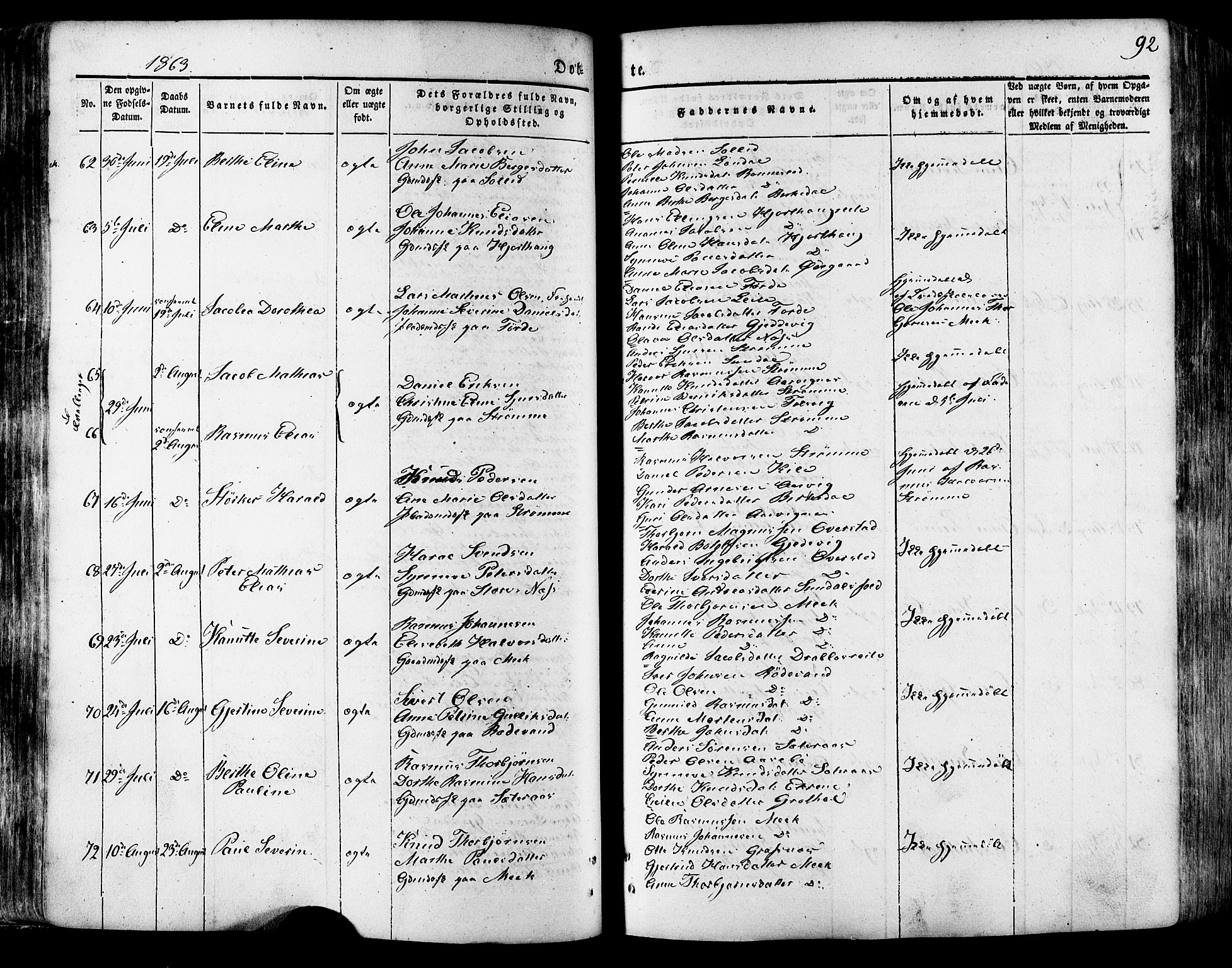 Ministerialprotokoller, klokkerbøker og fødselsregistre - Møre og Romsdal, SAT/A-1454/511/L0140: Parish register (official) no. 511A07, 1851-1878, p. 92