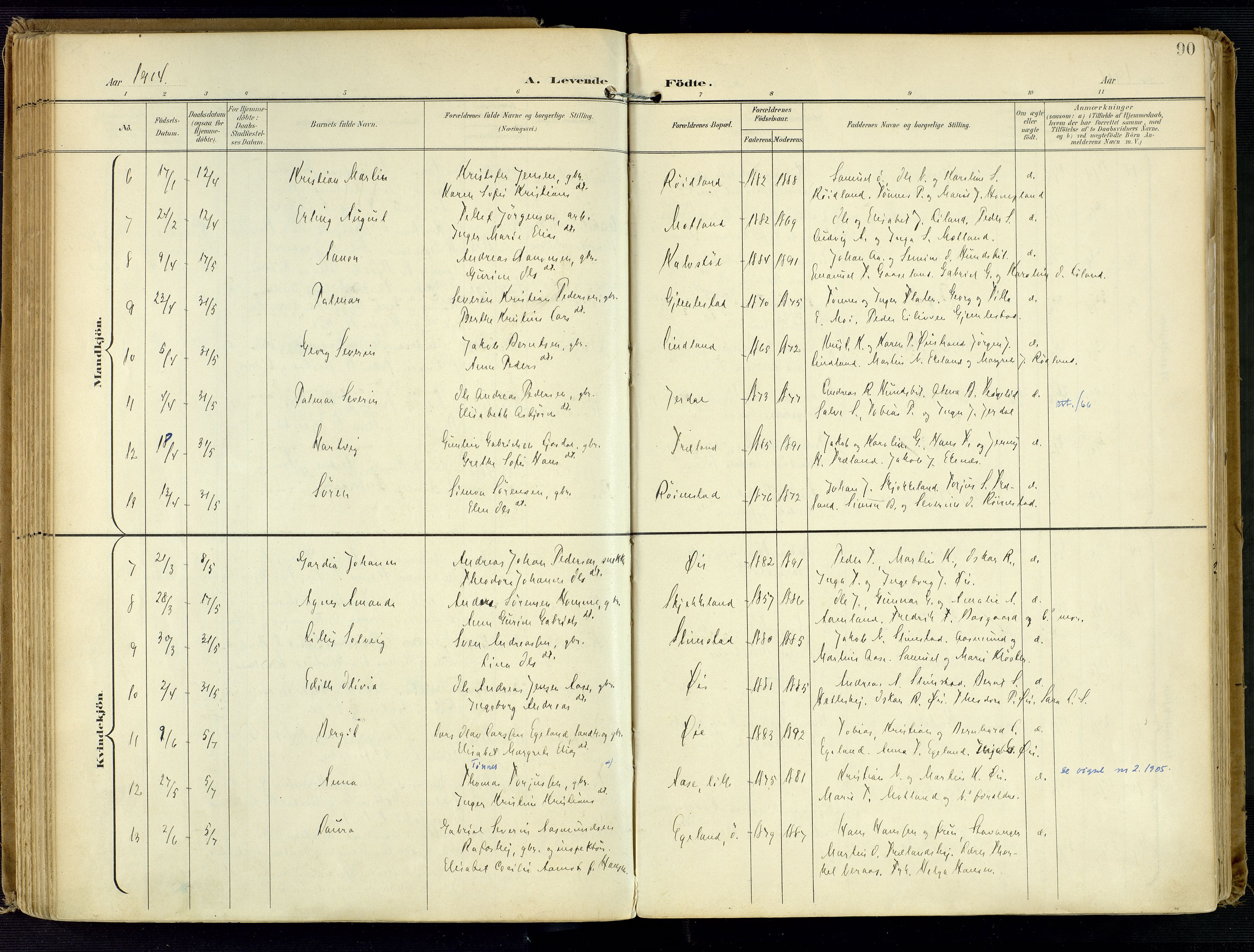 Kvinesdal sokneprestkontor, SAK/1111-0026/F/Fa/Fab/L0009: Parish register (official) no. A 9, 1898-1915, p. 90