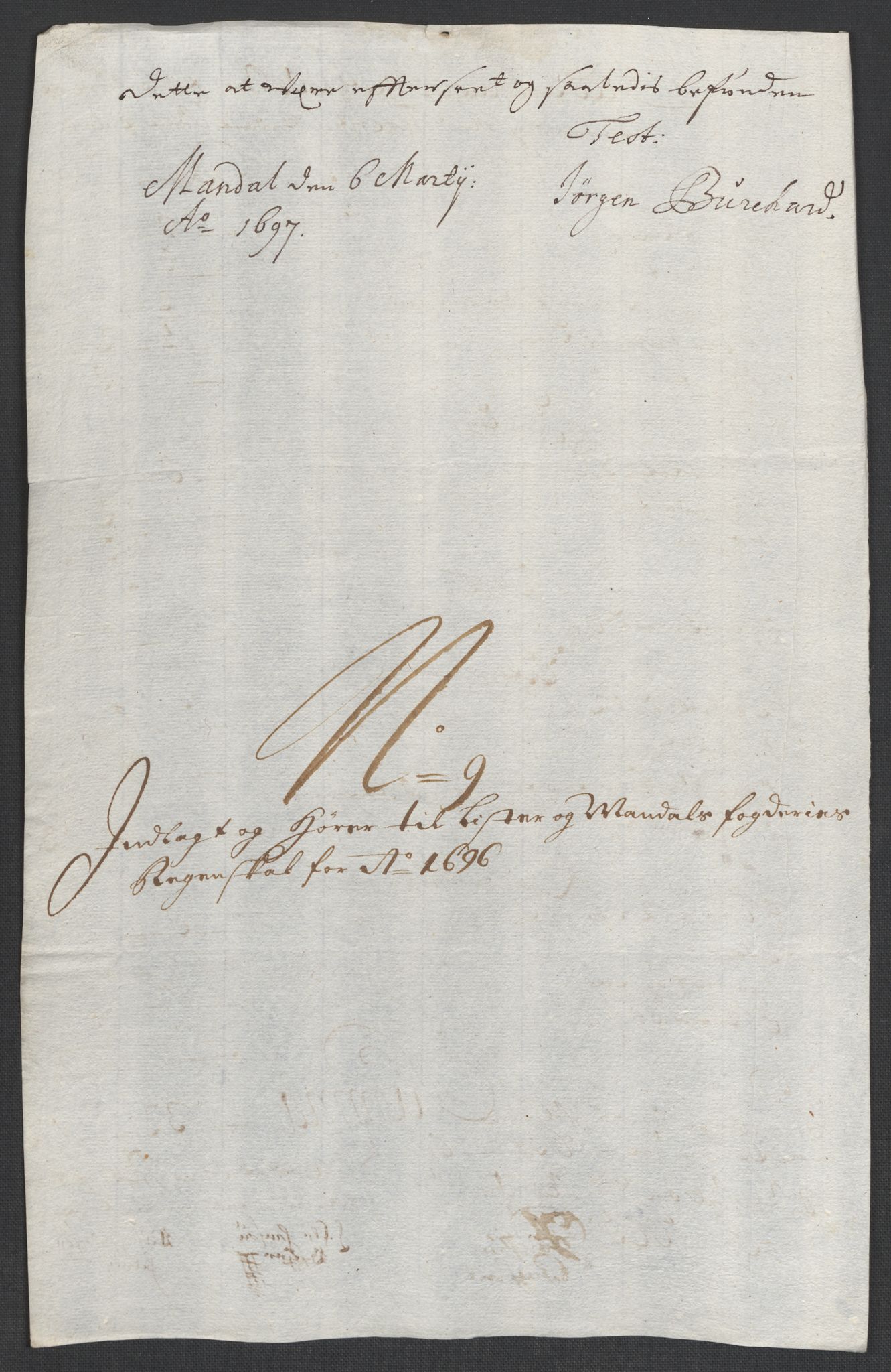 Rentekammeret inntil 1814, Reviderte regnskaper, Fogderegnskap, RA/EA-4092/R43/L2546: Fogderegnskap Lista og Mandal, 1696-1697, p. 54