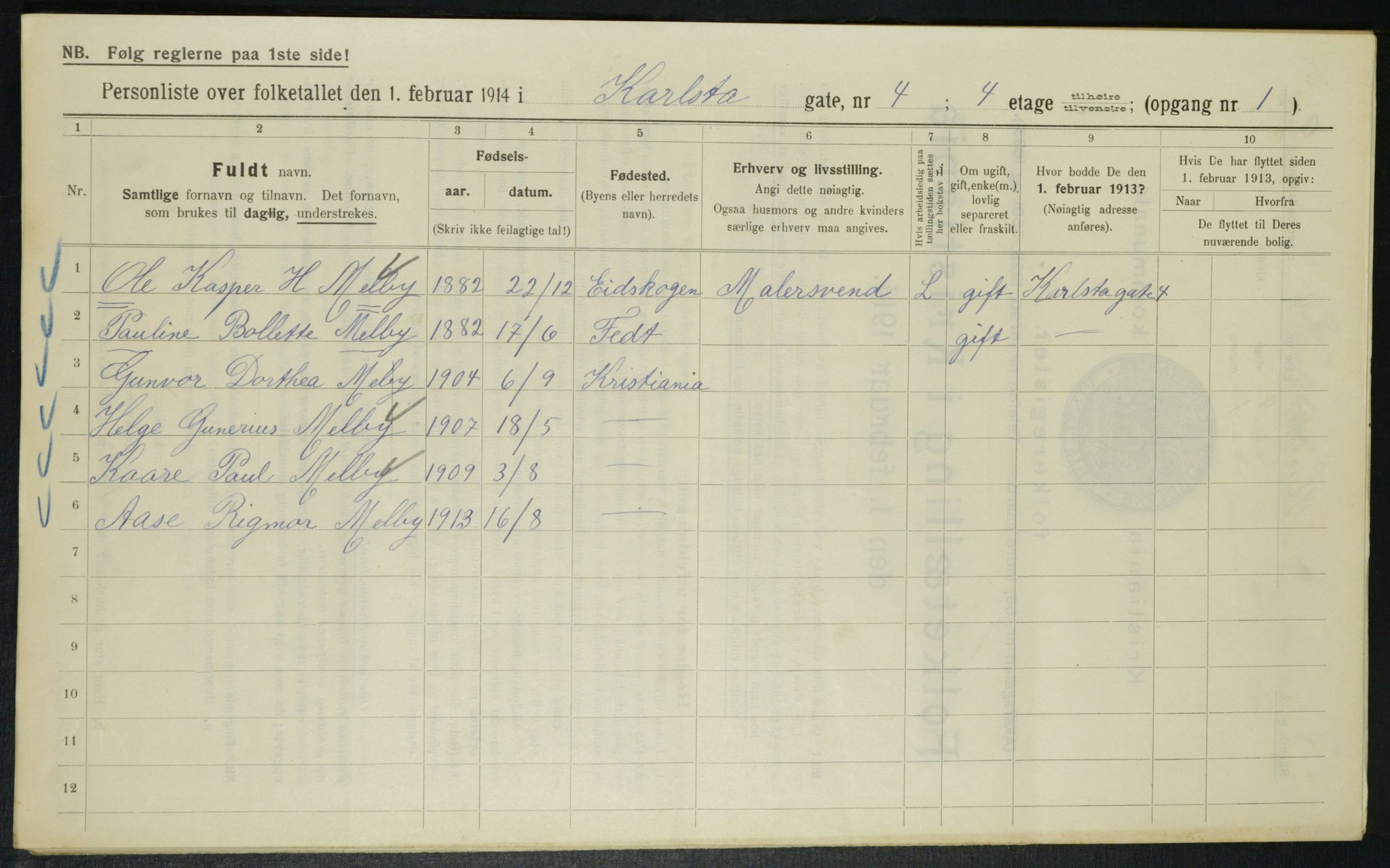 OBA, Municipal Census 1914 for Kristiania, 1914, p. 48924