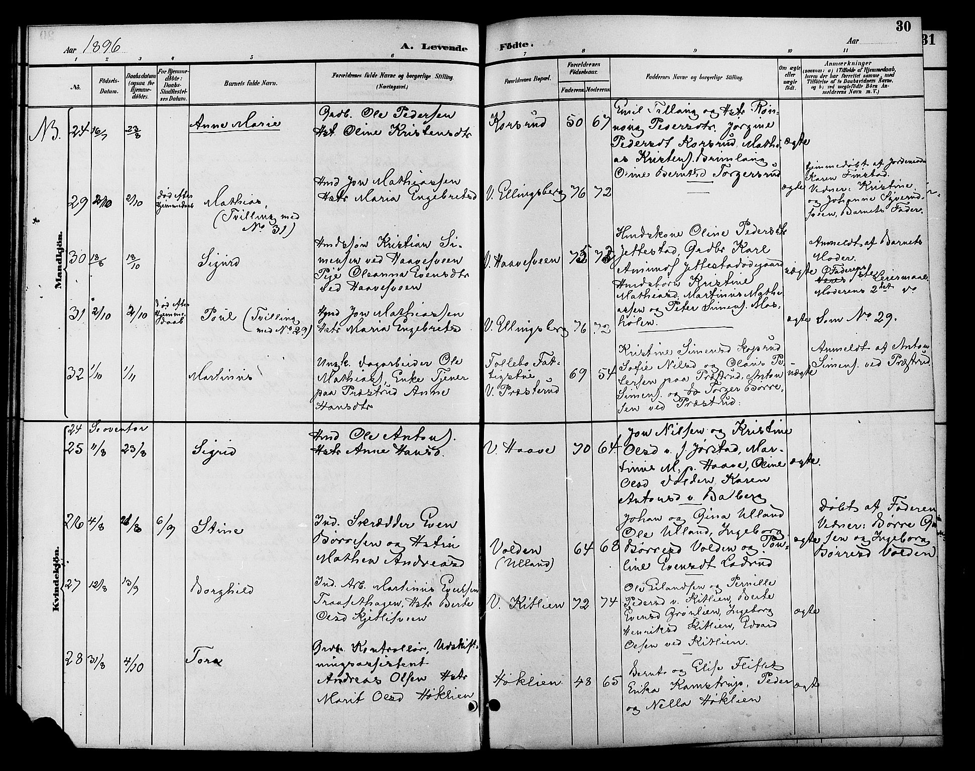 Fåberg prestekontor, AV/SAH-PREST-086/H/Ha/Hab/L0010: Parish register (copy) no. 10, 1892-1900, p. 30