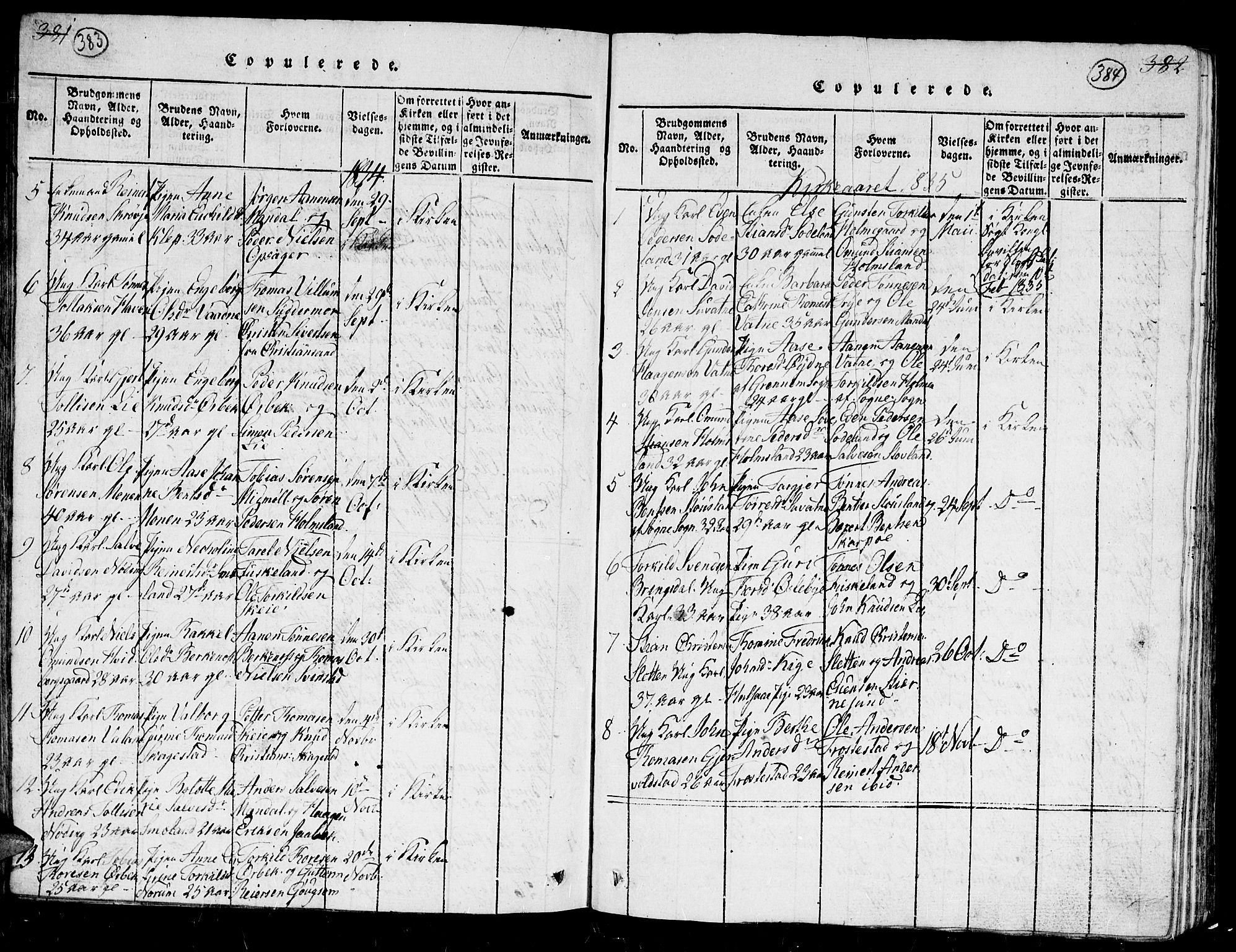 Holum sokneprestkontor, SAK/1111-0022/F/Fb/Fba/L0002: Parish register (copy) no. B 2, 1820-1849, p. 383-384