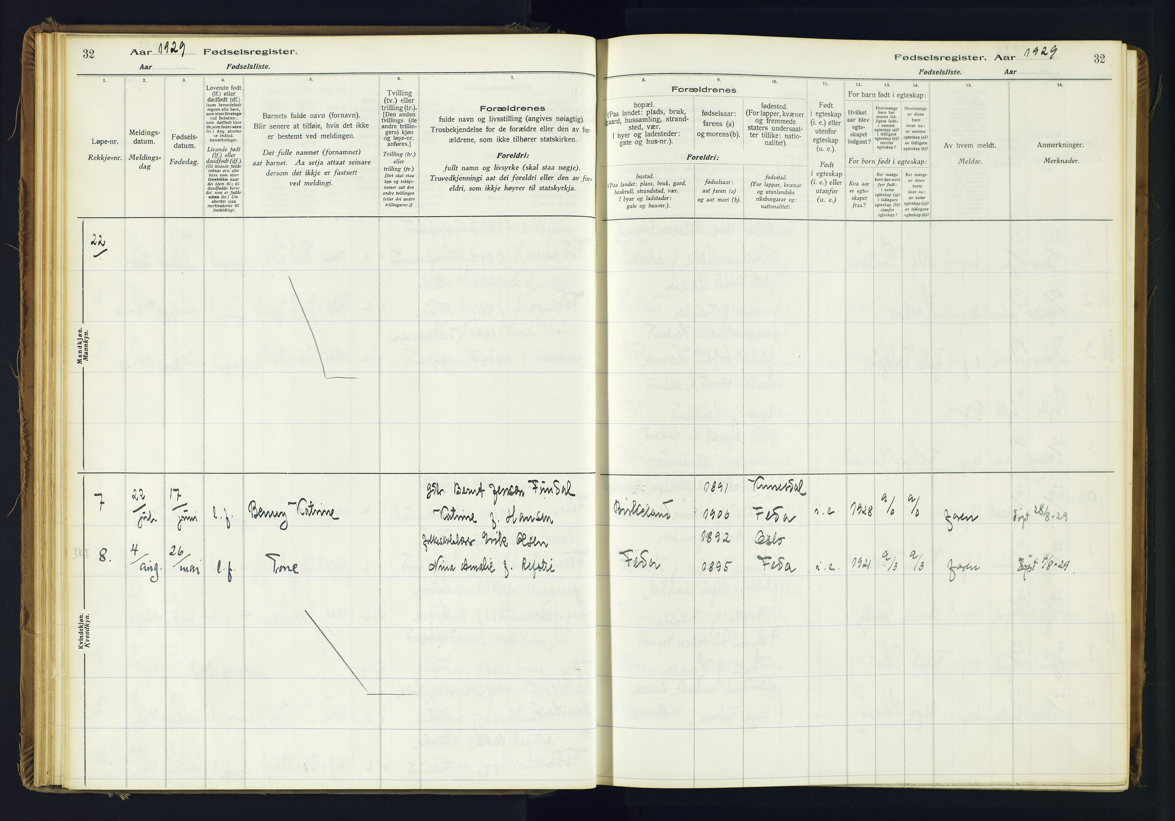 Kvinesdal sokneprestkontor, AV/SAK-1111-0026/J/Ja/L0005: Birth register no. 5, 1916-1982, p. 32