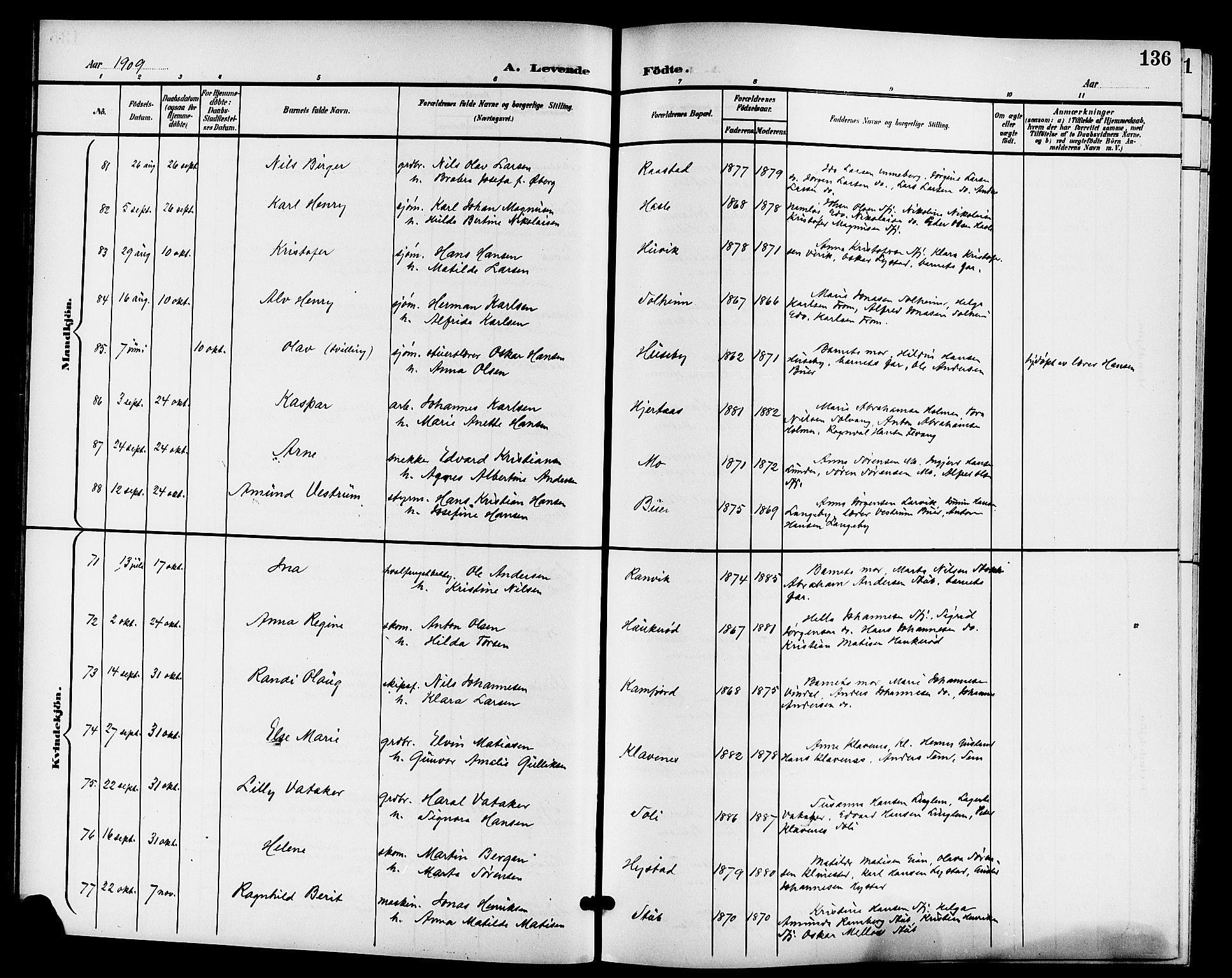 Sandar kirkebøker, AV/SAKO-A-243/G/Ga/L0002: Parish register (copy) no. 2, 1900-1915, p. 136