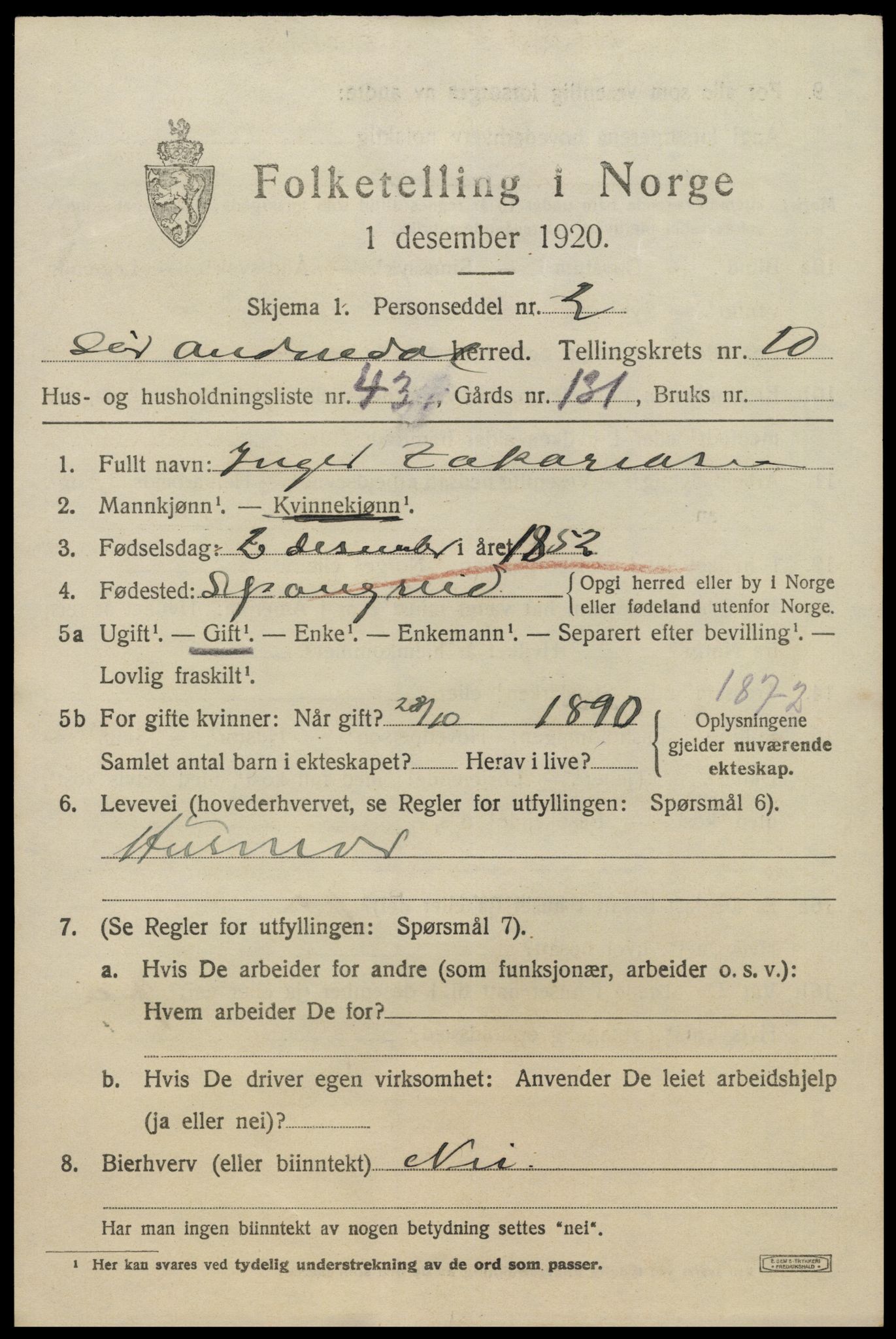 SAK, 1920 census for Sør-Audnedal, 1920, p. 4201