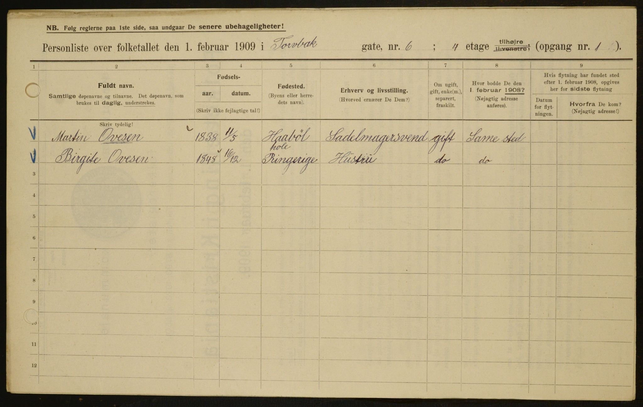 OBA, Municipal Census 1909 for Kristiania, 1909, p. 104400