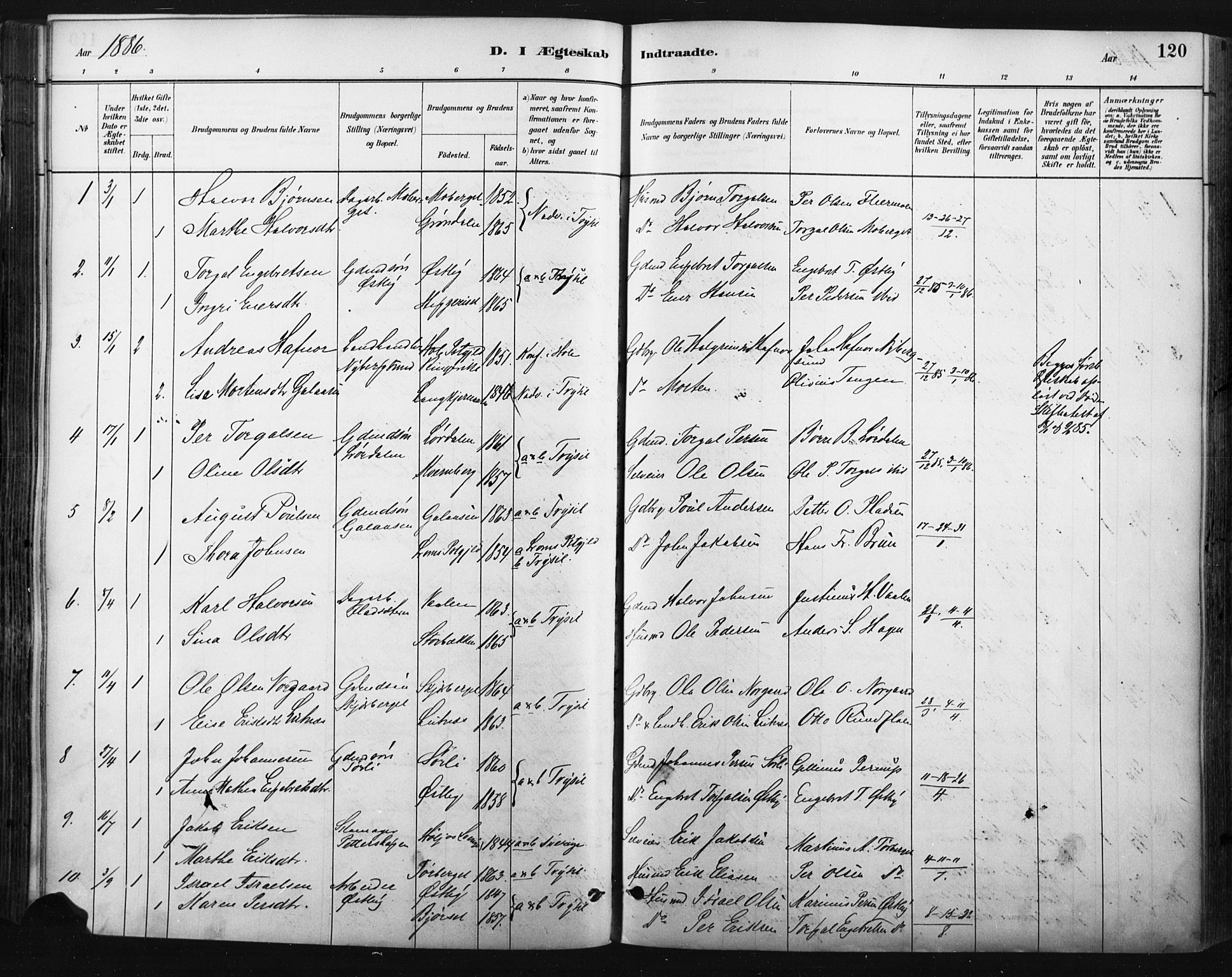 Trysil prestekontor, SAH/PREST-046/H/Ha/Haa/L0009: Parish register (official) no. 9, 1881-1897, p. 120