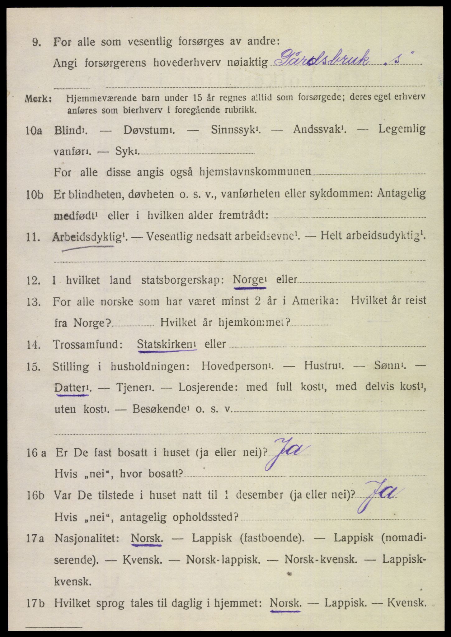 SAT, 1920 census for Sparbu, 1920, p. 3216