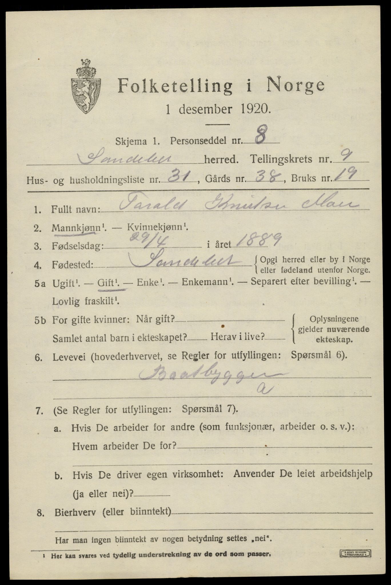 SAK, 1920 census for Søndeled, 1920, p. 4945