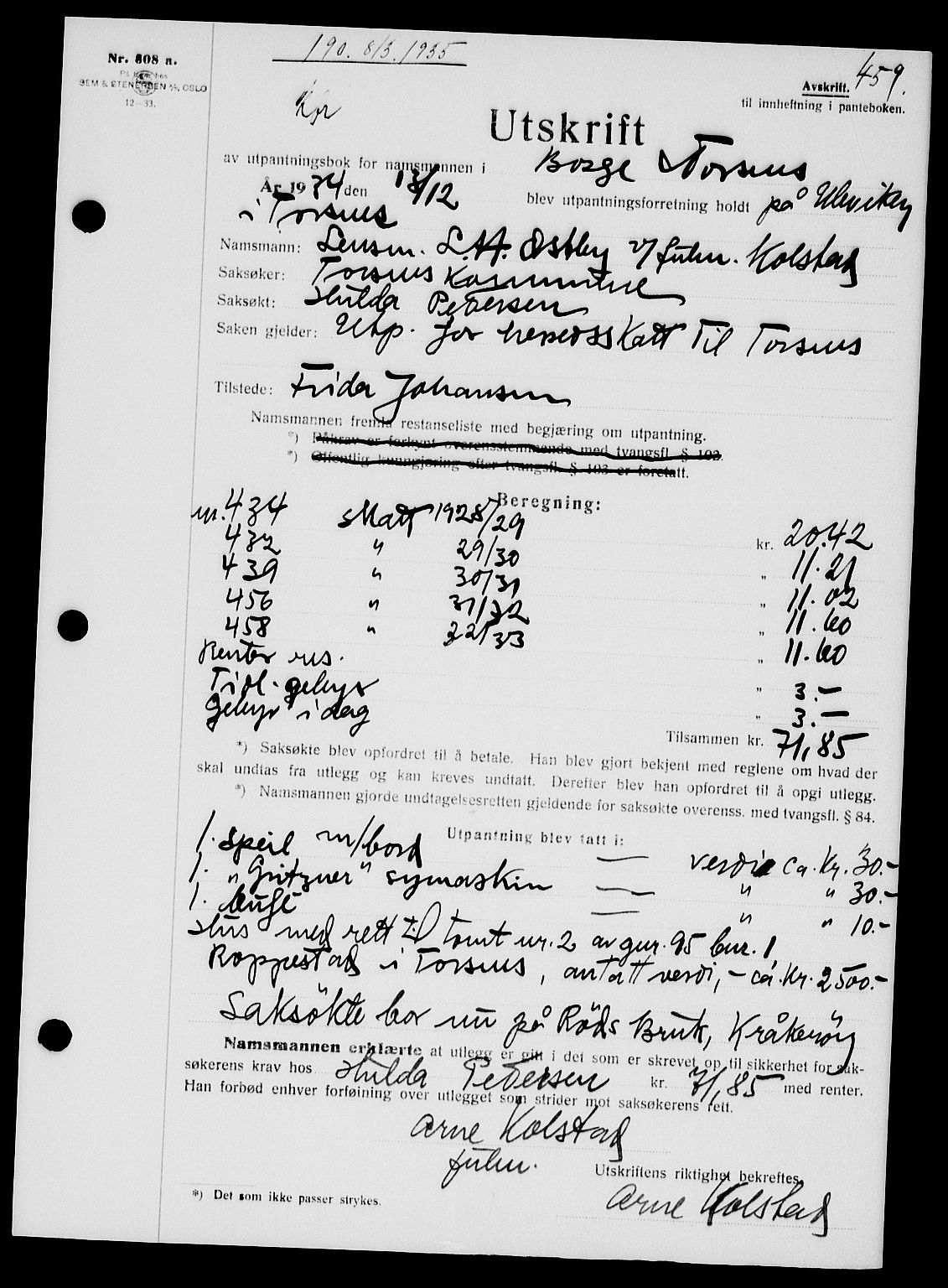 Tune sorenskriveri, SAO/A-10470/G/Gb/Gbb/L0004: Mortgage book no. II 20-24, 1933-1935, Deed date: 08.03.1935