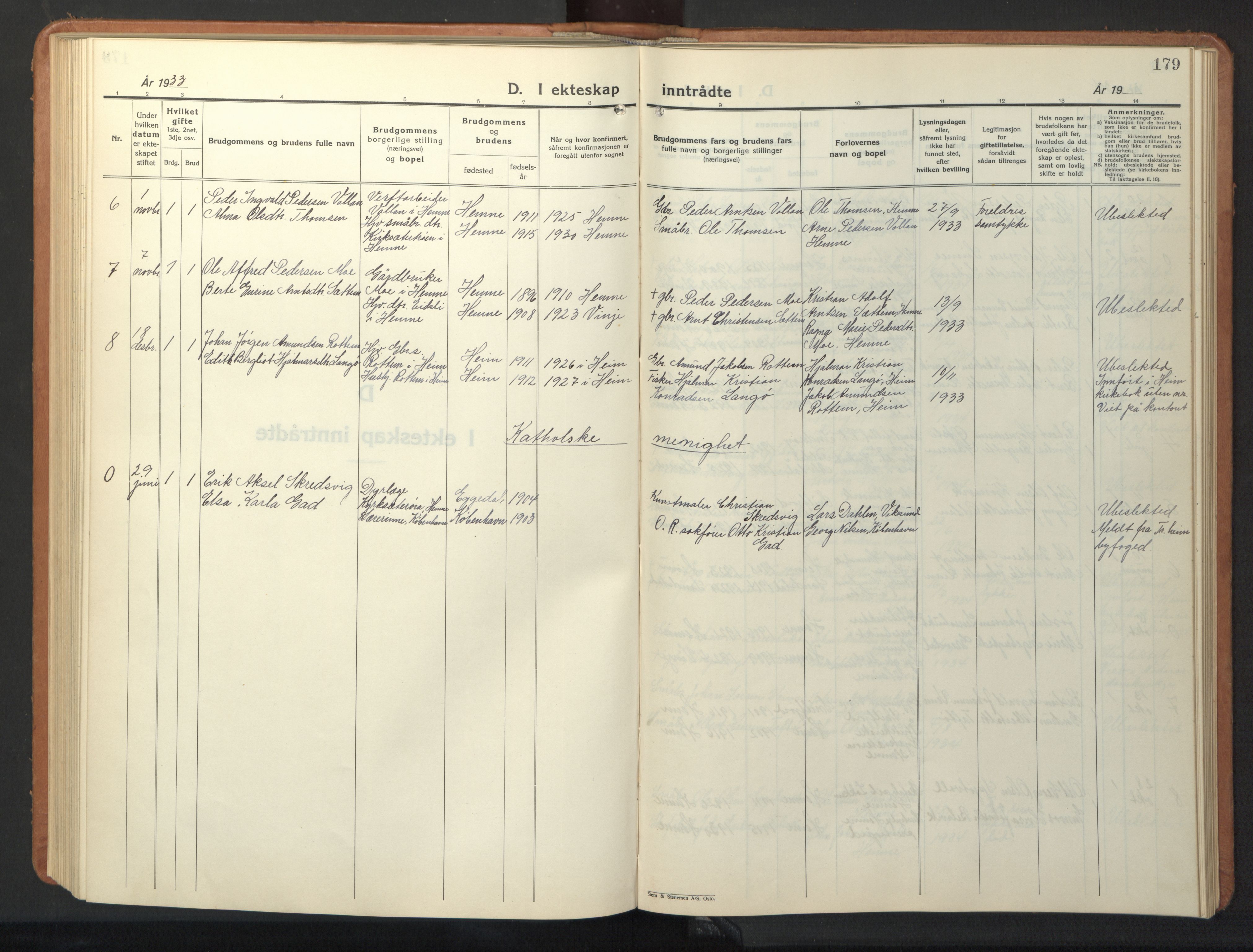 Ministerialprotokoller, klokkerbøker og fødselsregistre - Sør-Trøndelag, SAT/A-1456/630/L0508: Parish register (copy) no. 630C06, 1933-1950, p. 179