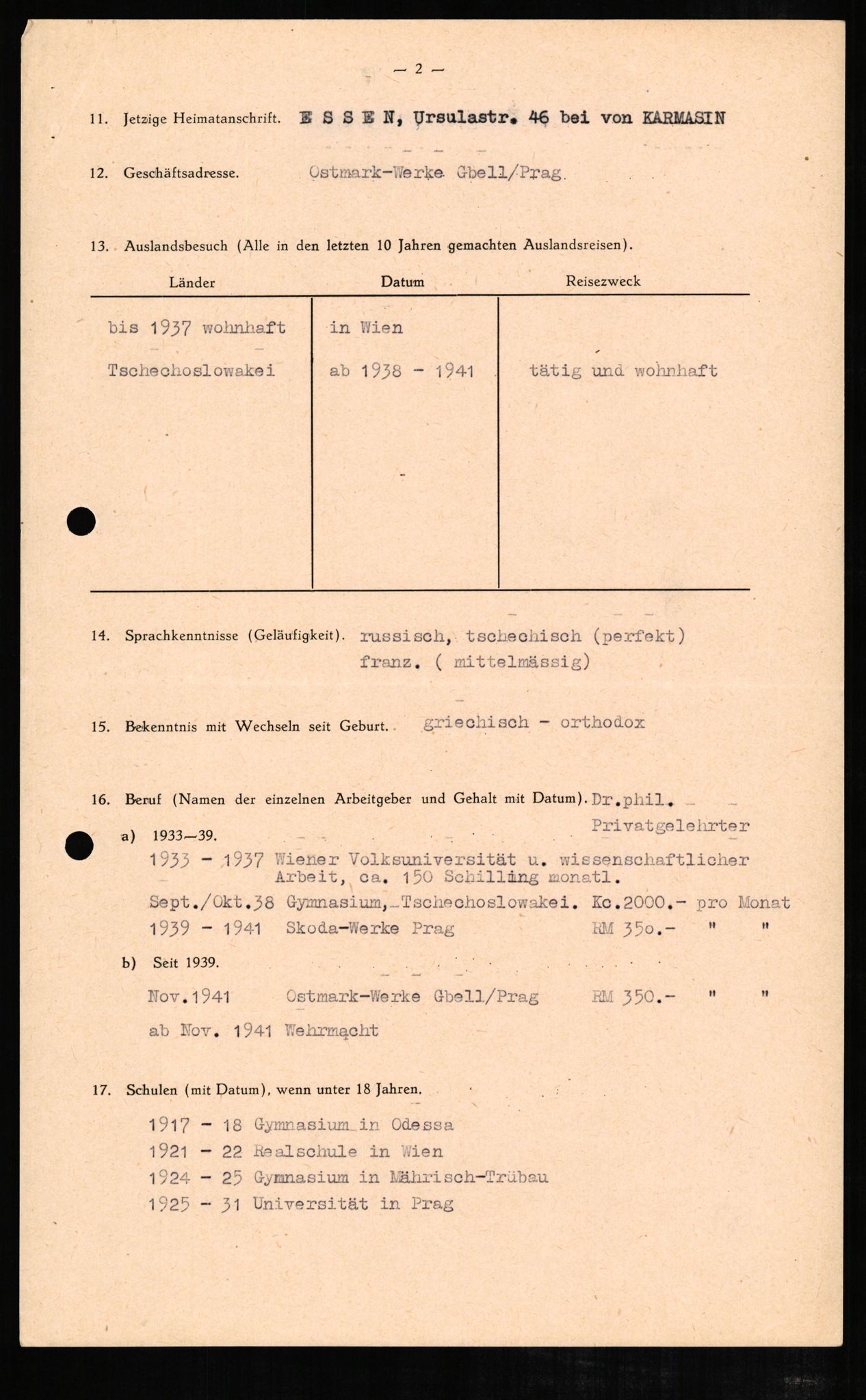 Forsvaret, Forsvarets overkommando II, AV/RA-RAFA-3915/D/Db/L0006: CI Questionaires. Tyske okkupasjonsstyrker i Norge. Tyskere., 1945-1946, p. 175