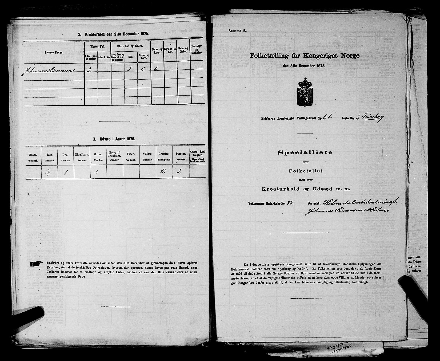 RA, 1875 census for 0125P Eidsberg, 1875, p. 1346