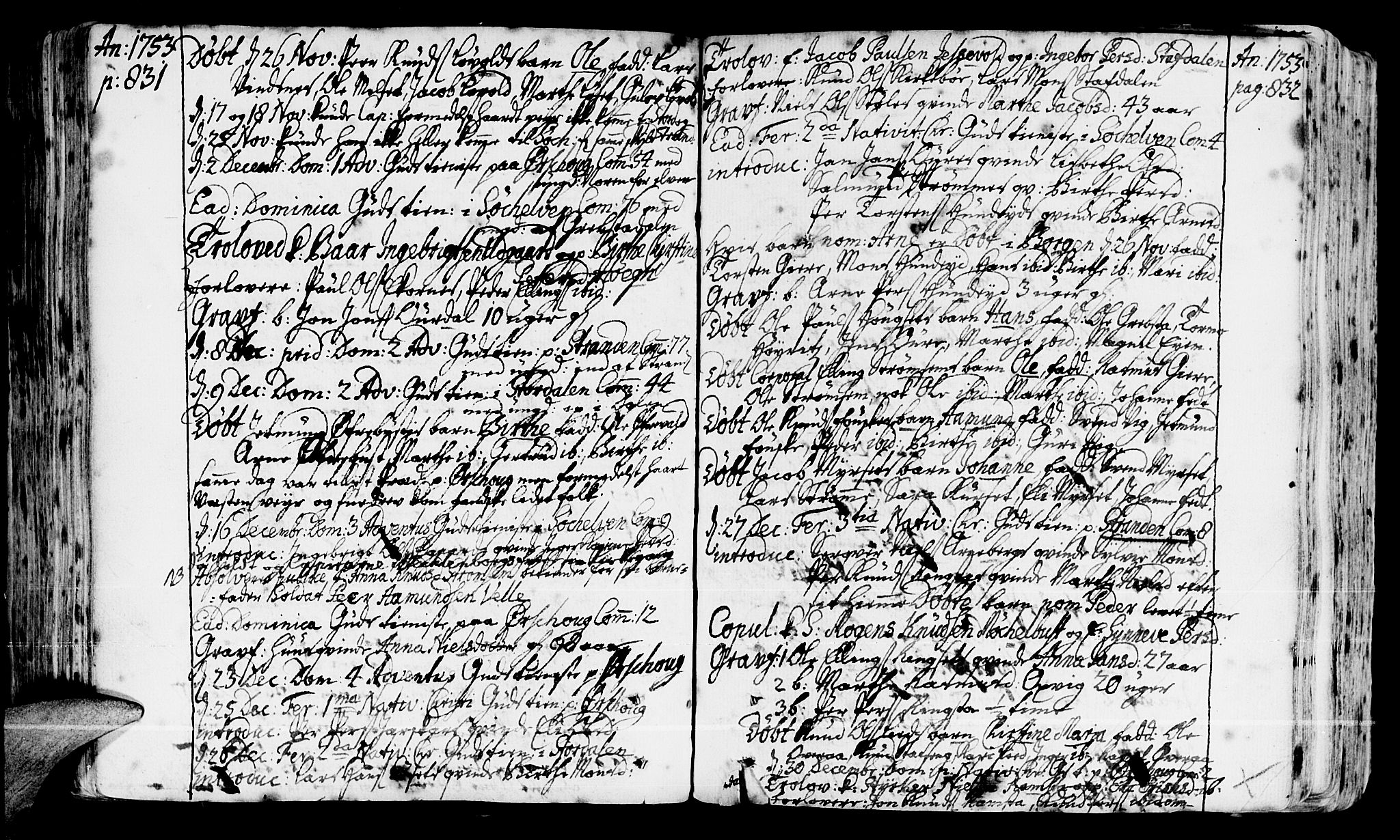 Ministerialprotokoller, klokkerbøker og fødselsregistre - Møre og Romsdal, AV/SAT-A-1454/522/L0307: Parish register (official) no. 522A02, 1743-1773, p. 831-832