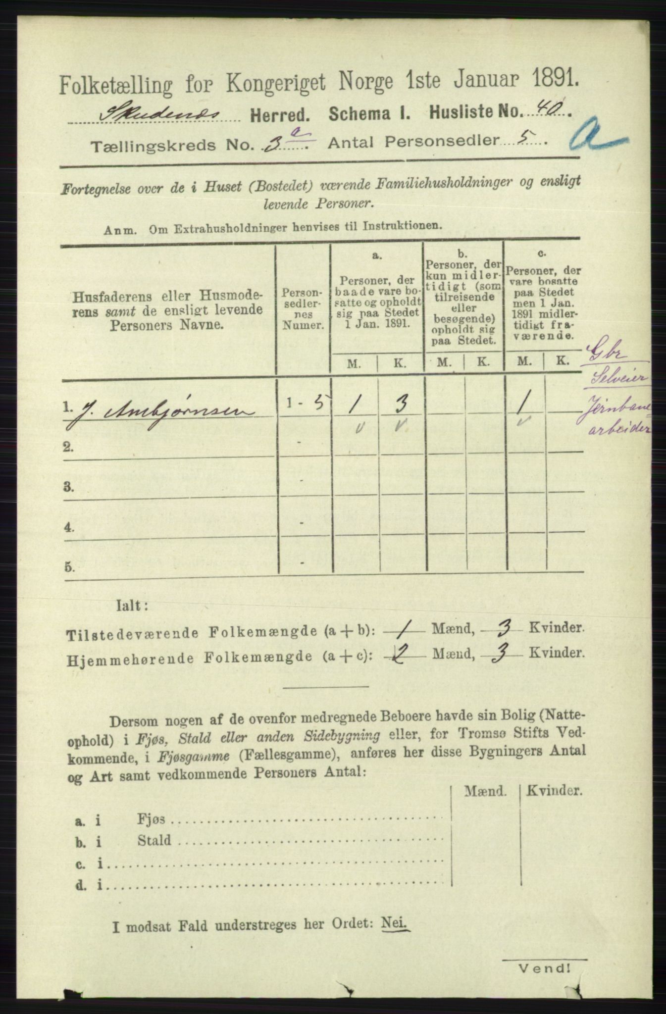 RA, 1891 census for 1150 Skudenes, 1891, p. 1370