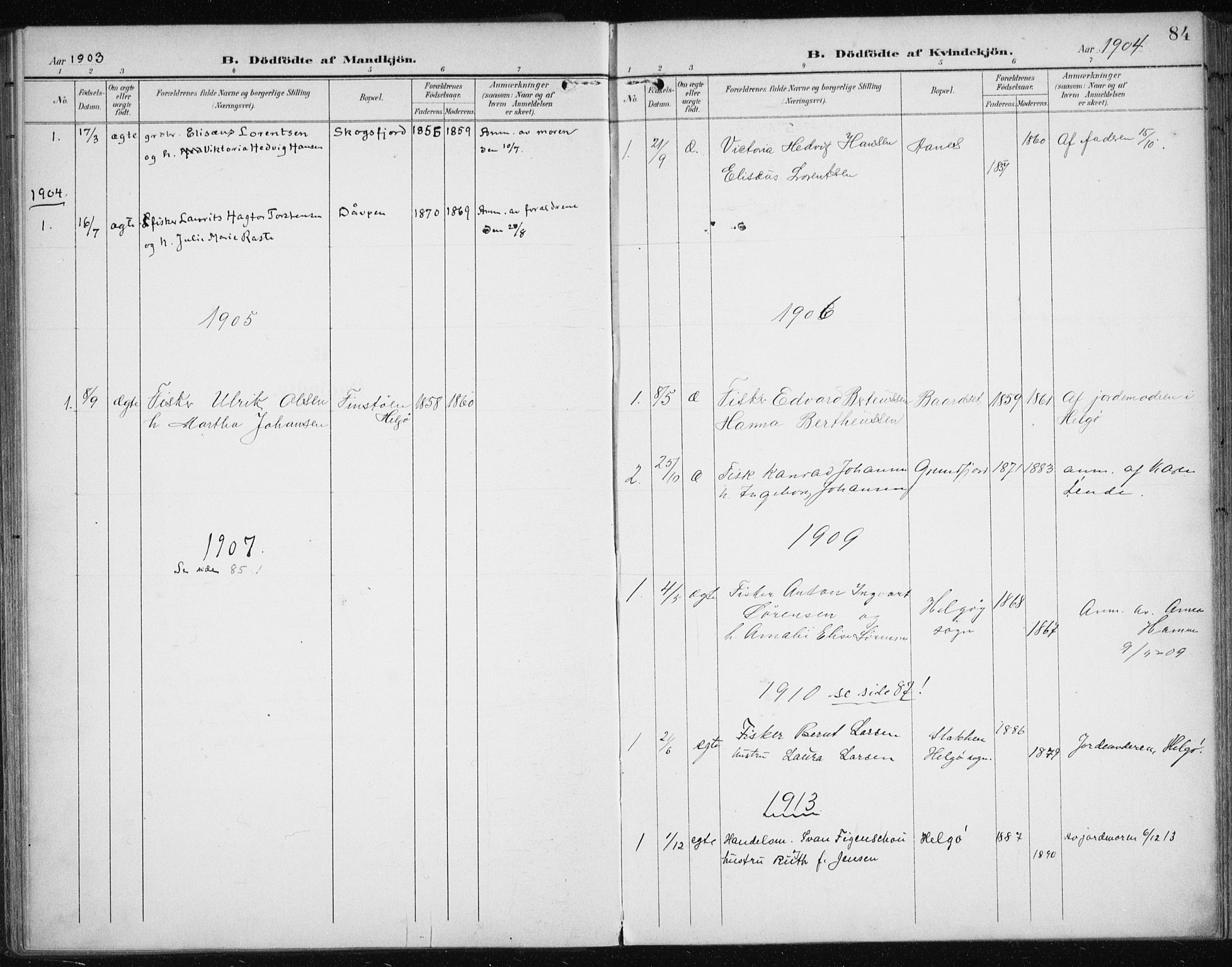 Karlsøy sokneprestembete, SATØ/S-1299/H/Ha/Haa/L0013kirke: Parish register (official) no. 13, 1902-1916, p. 84