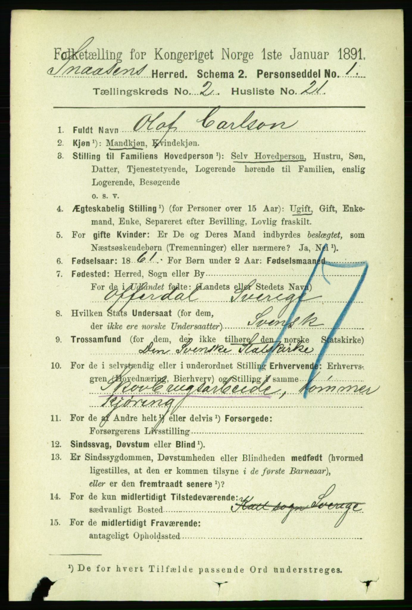 RA, 1891 census for 1736 Snåsa, 1891, p. 563