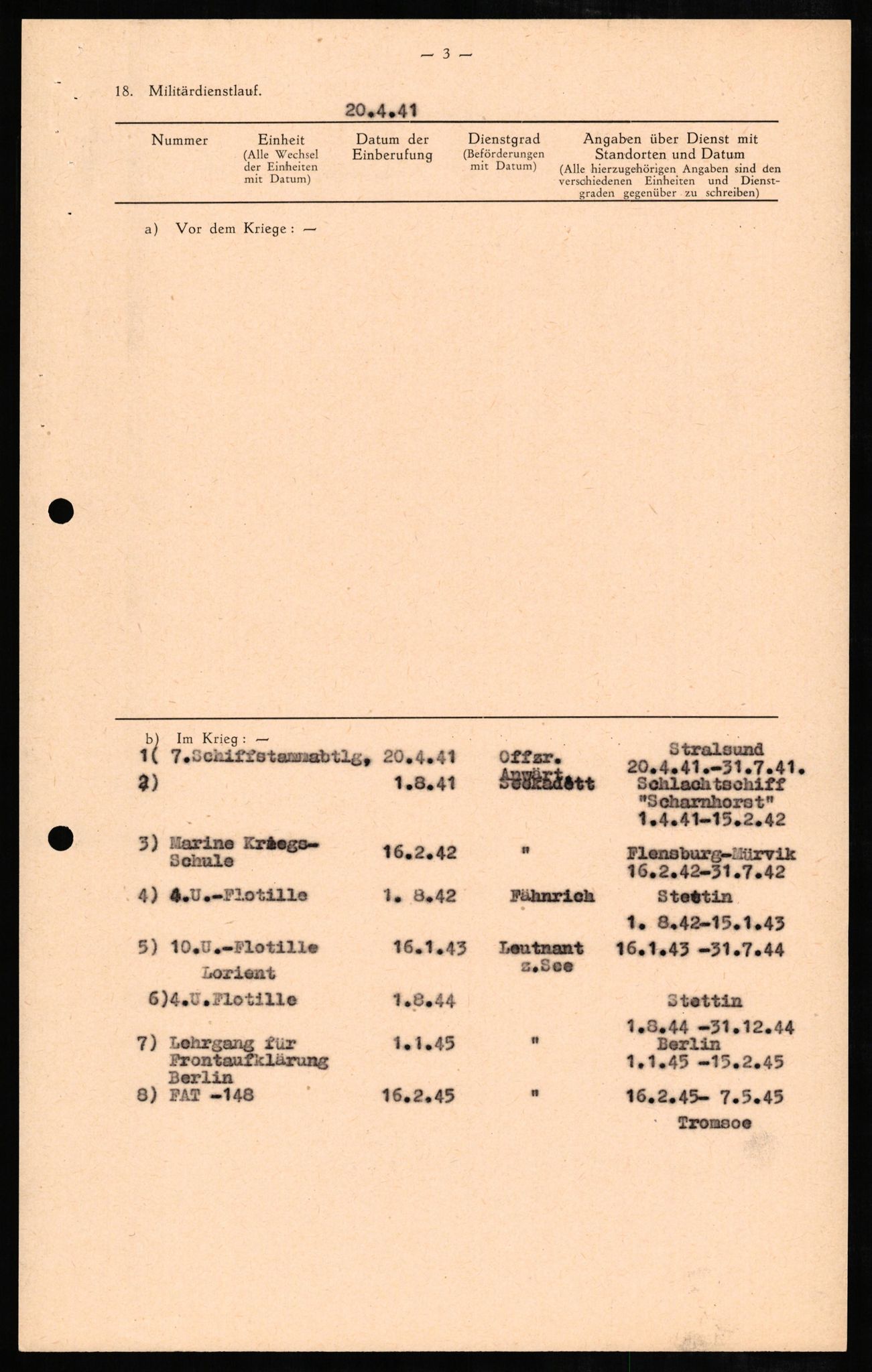 Forsvaret, Forsvarets overkommando II, RA/RAFA-3915/D/Db/L0005: CI Questionaires. Tyske okkupasjonsstyrker i Norge. Tyskere., 1945-1946, p. 359