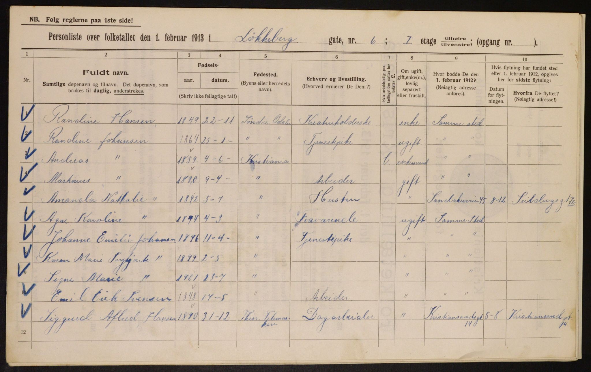 OBA, Municipal Census 1913 for Kristiania, 1913, p. 58369