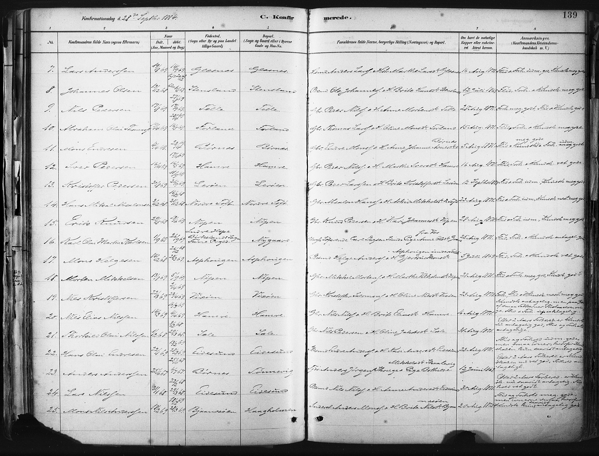 Sund sokneprestembete, AV/SAB-A-99930: Parish register (official) no. B 1, 1882-1907, p. 139