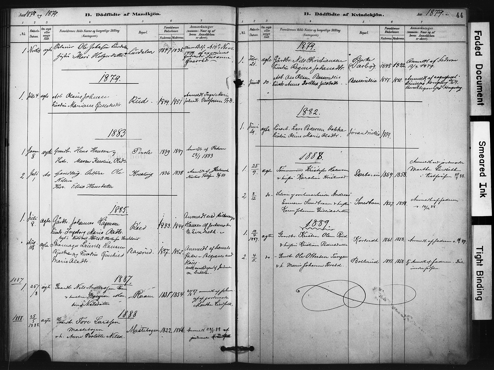 Fiskum kirkebøker, AV/SAKO-A-15/F/Fa/L0002: Parish register (official) no. 2, 1878-1890, p. 44